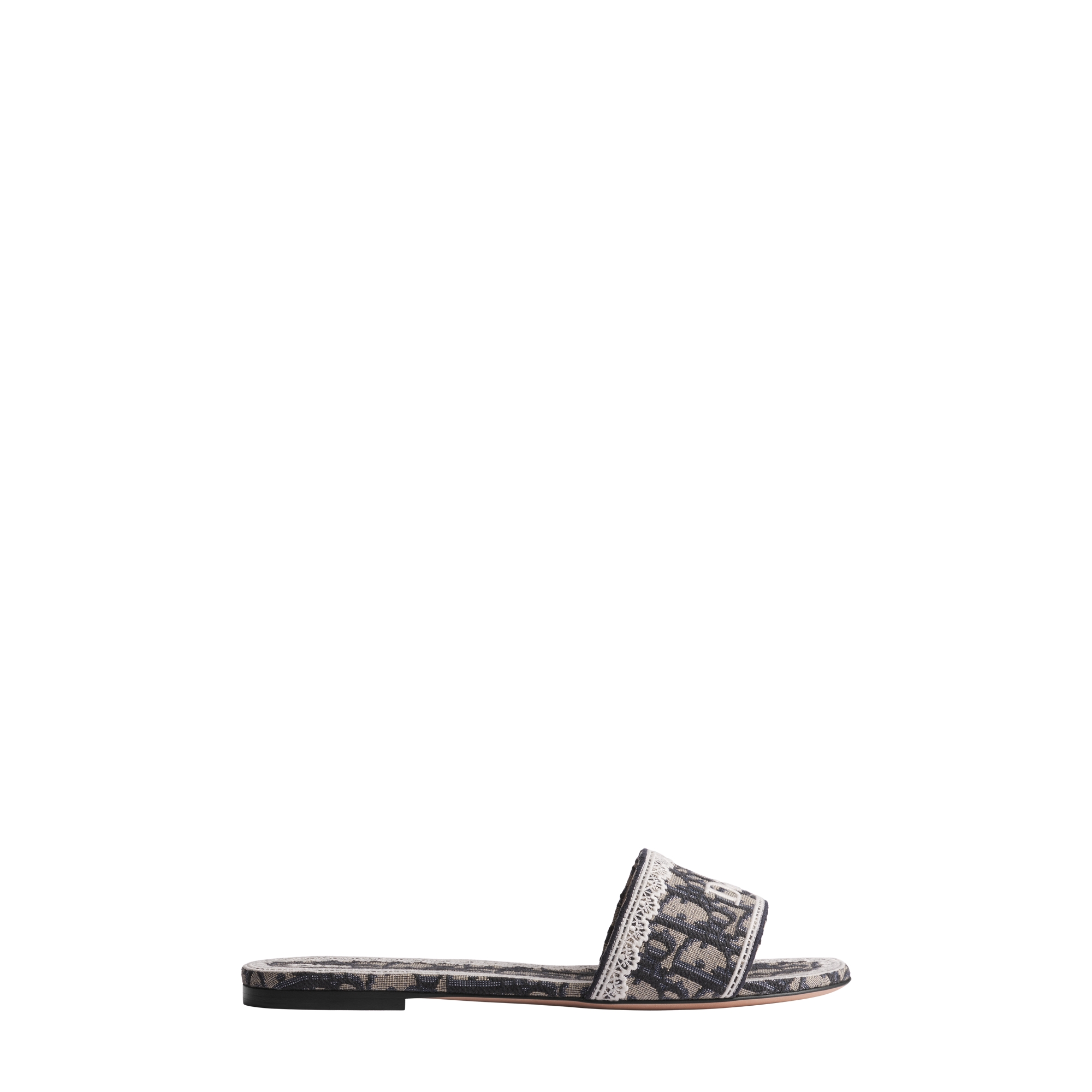 Dior Dentelle Slide Blue Dior Oblique Embroidered Cotton and White