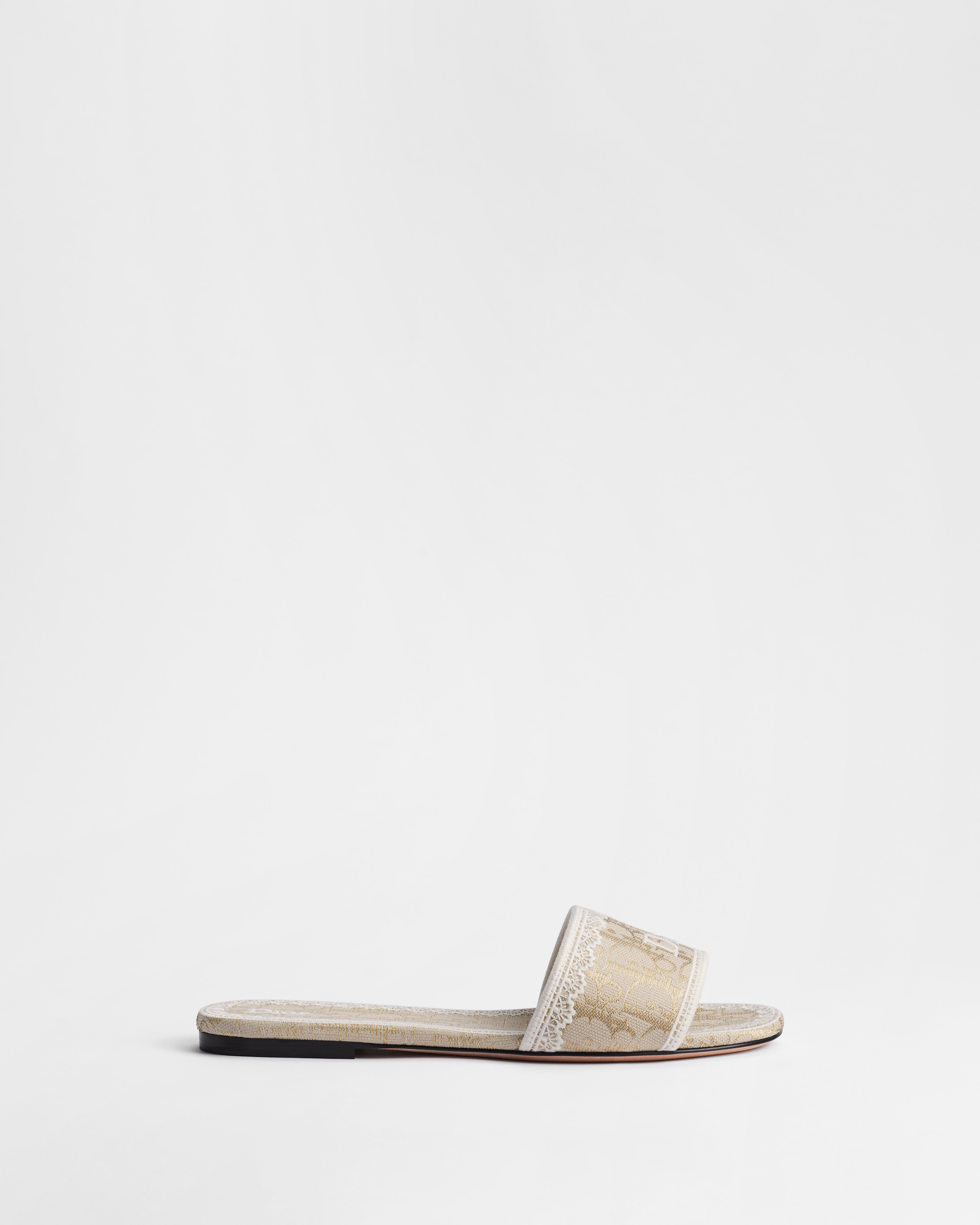 Dior Dentelle Slide Dior Oblique Embroidered Cotton with Gold-Tone Metallic Thread and White Lace E02