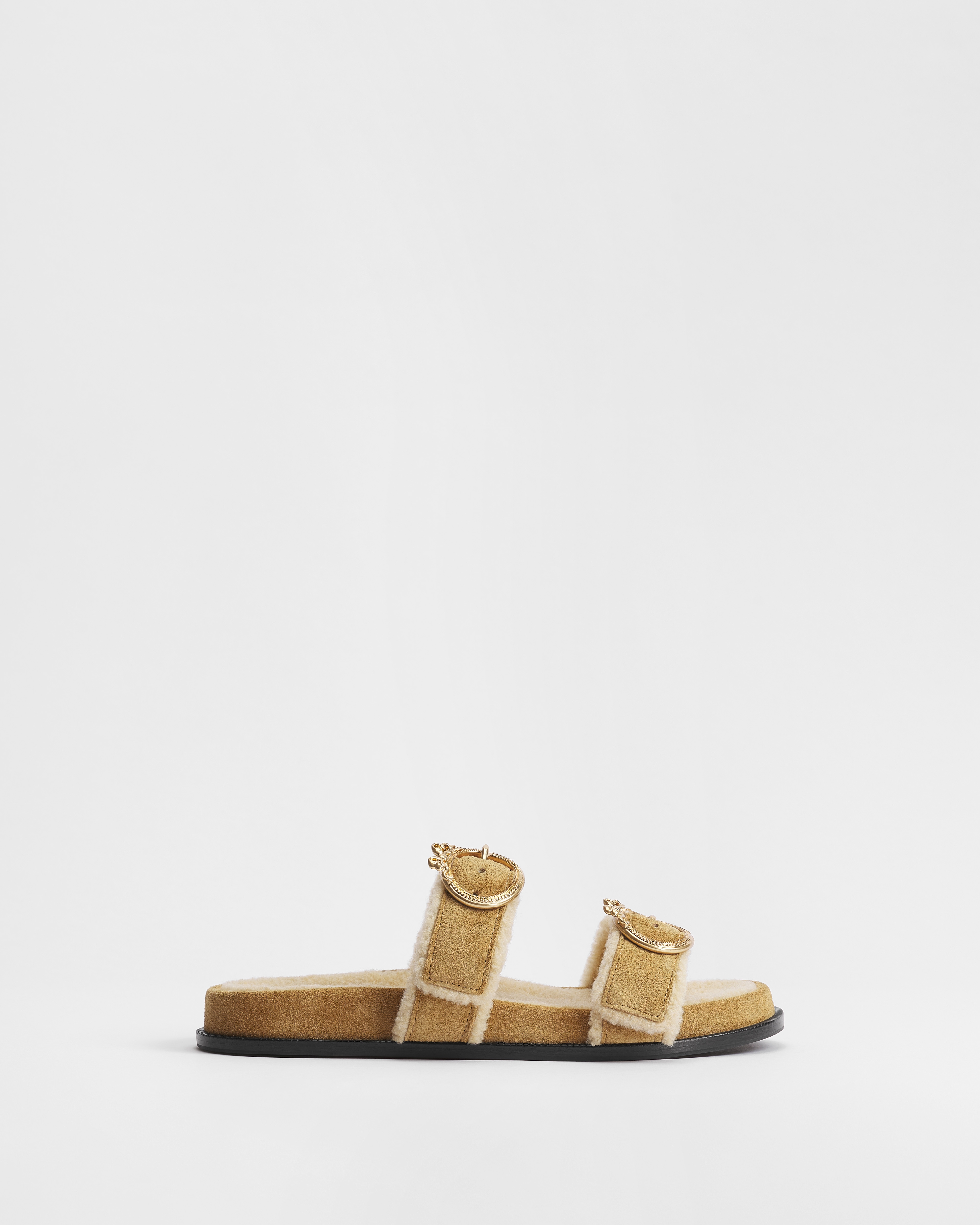 Sandalia DiorAlps Dior Médaillon Buckle Ante de piel de becerro avellana E02