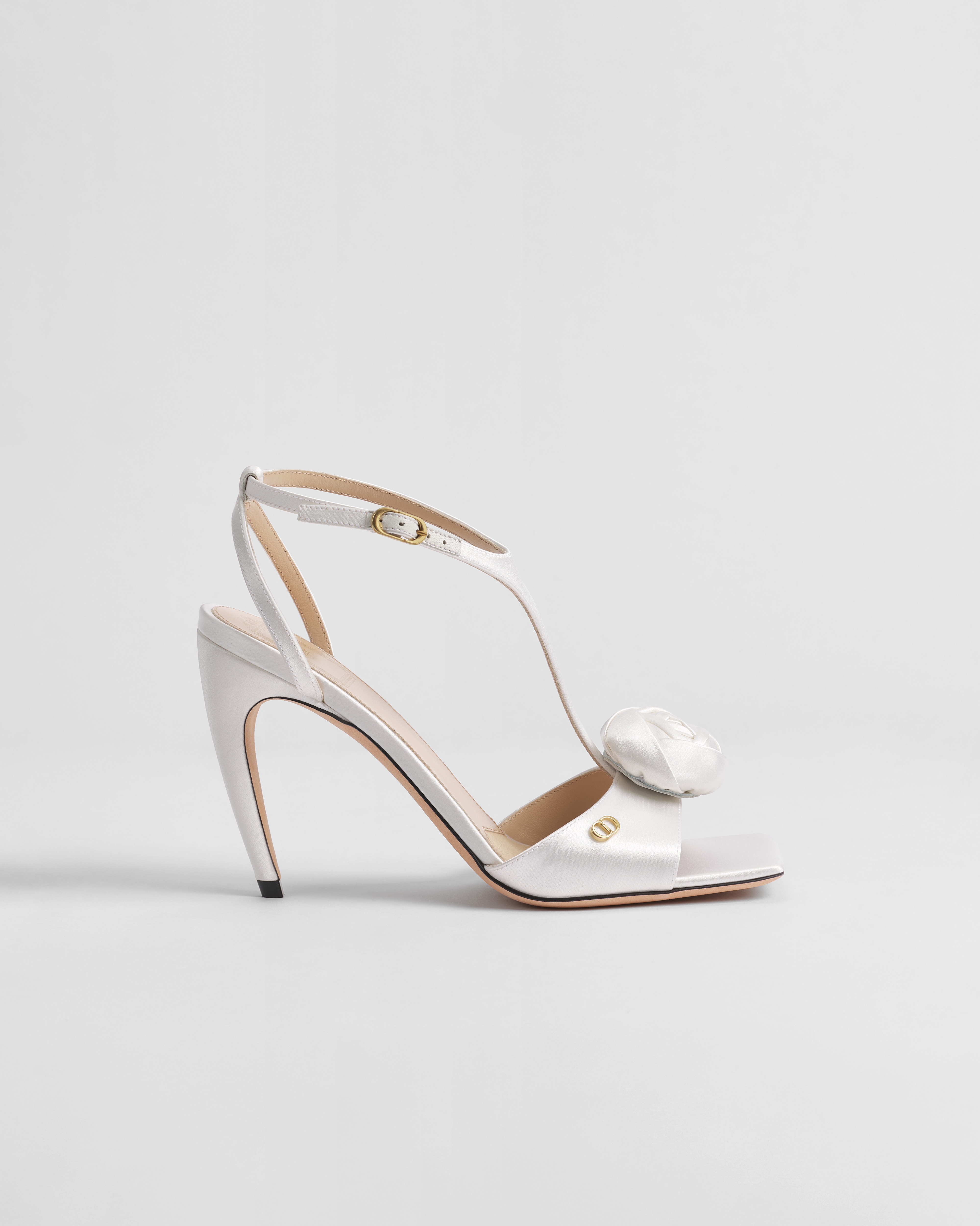 Dior Rose Heeled Sandal White Satin E02
