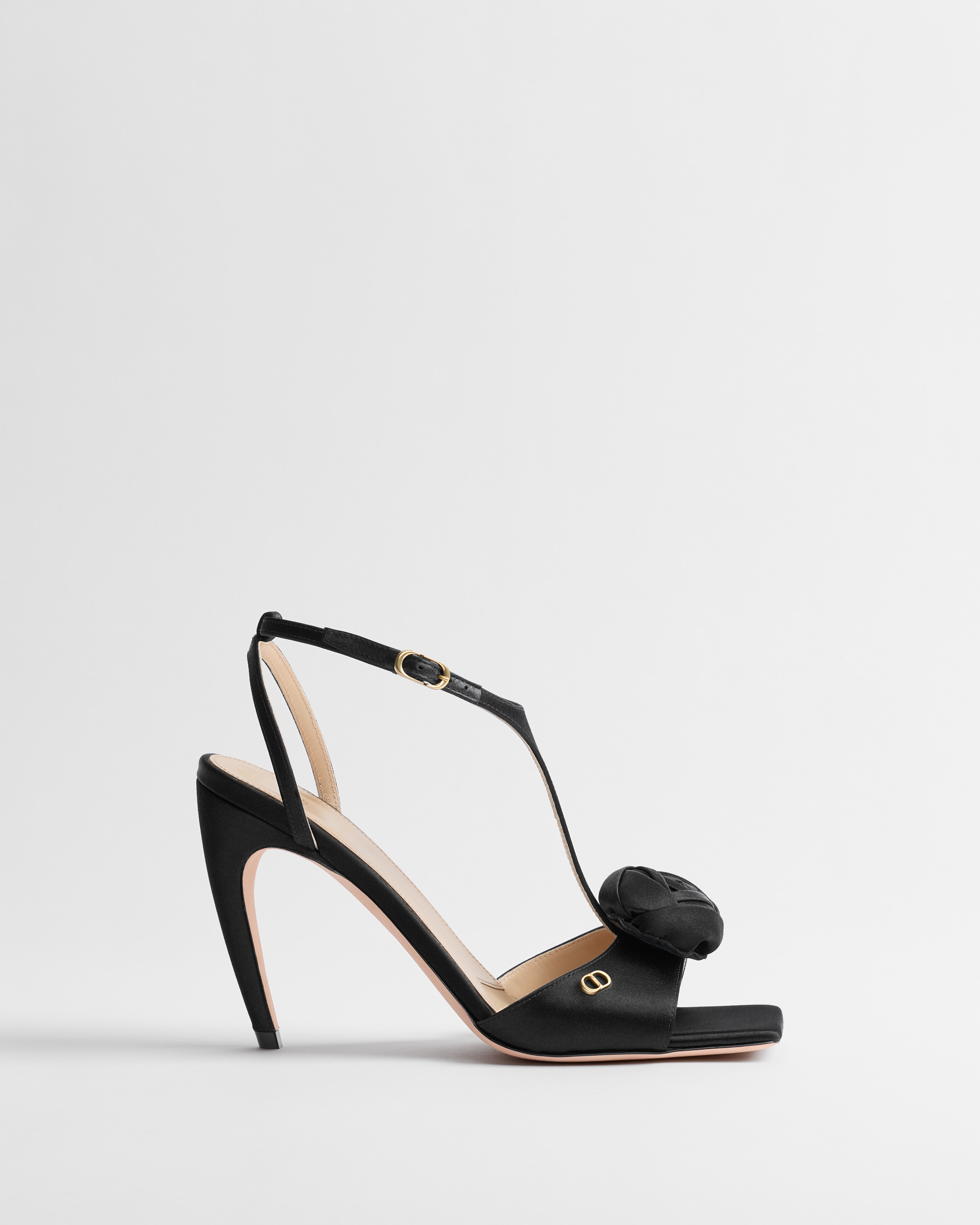 Dior Rose Heeled Sandal Black Satin E02