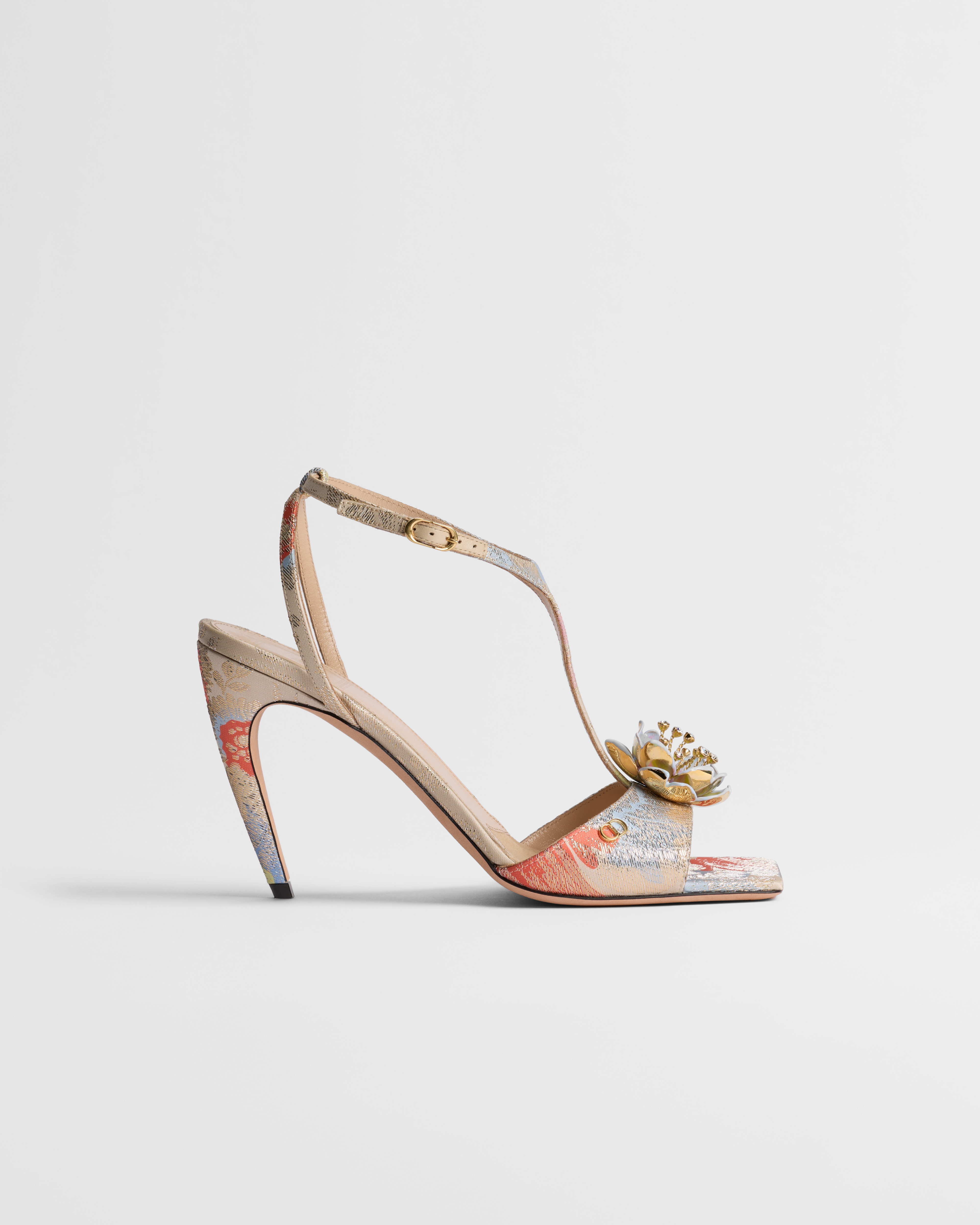 Sandale à talon Dior Flora Jacquard métallisé à motif Dior Byzance Garden multicolore E02