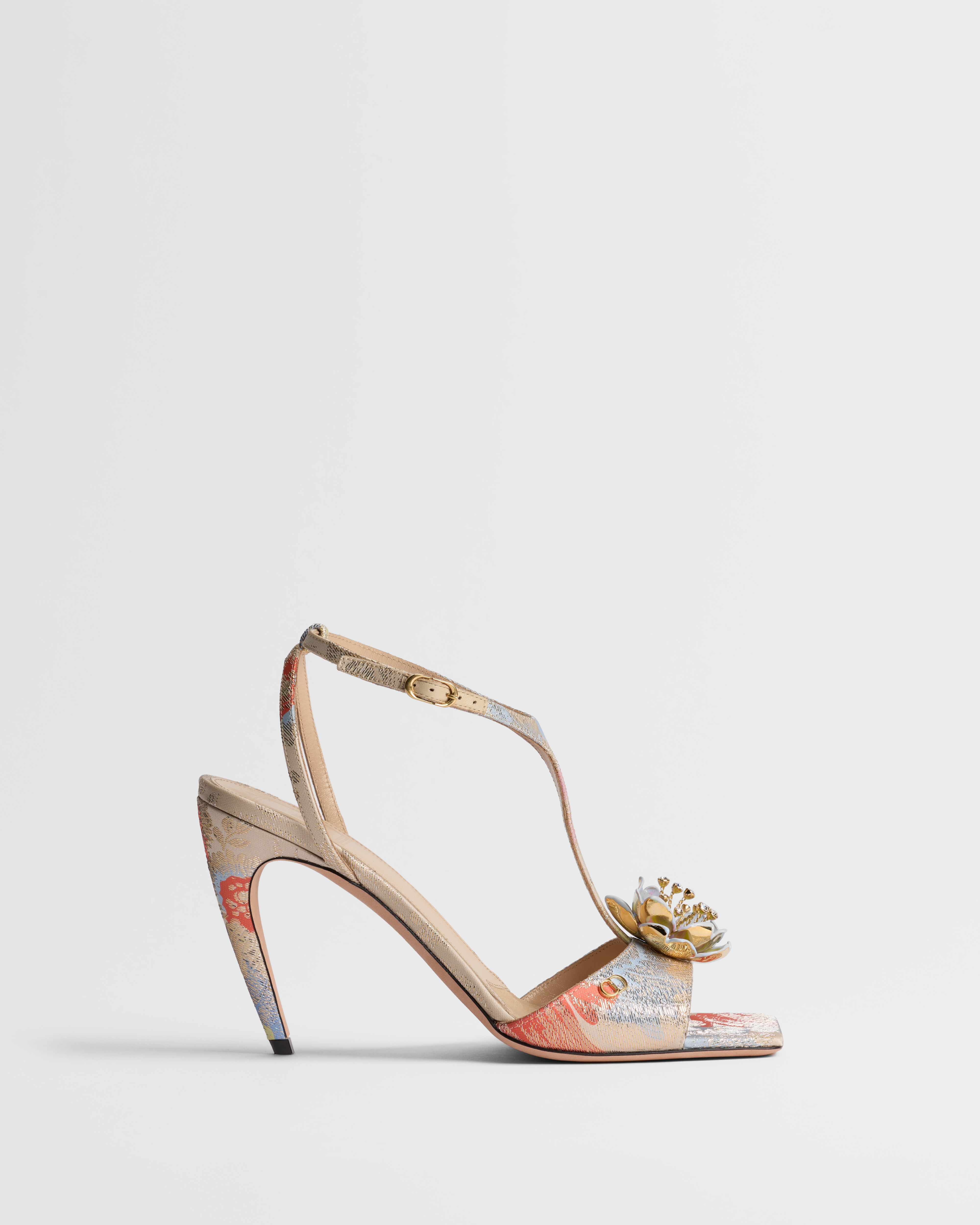 Sandale à talon Dior Flora Jacquard métallisé à motif Dior Byzance Garden multicolore E02
