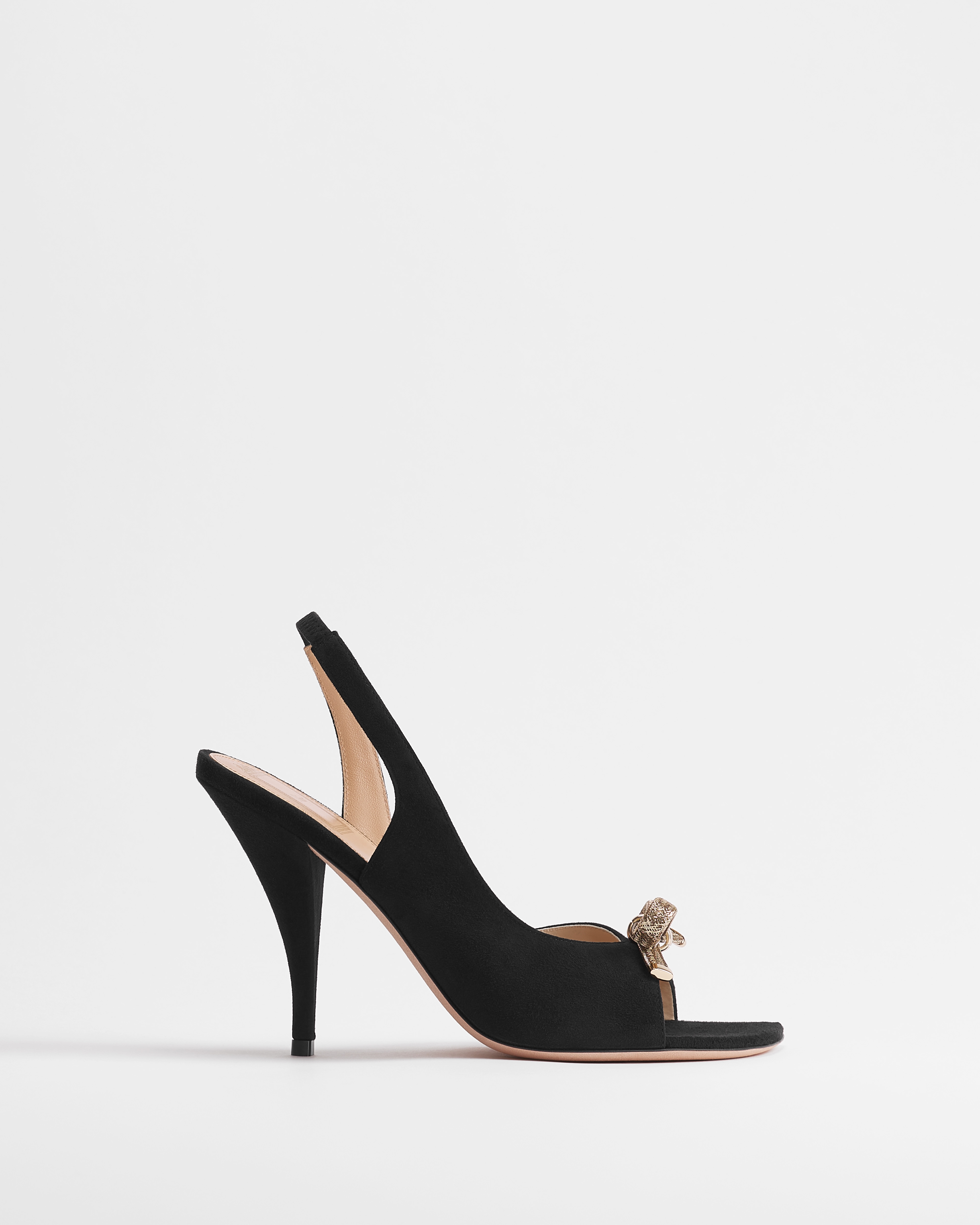 Dior Bow Heeled Slingback Sandal Black Suede Goatskin E02