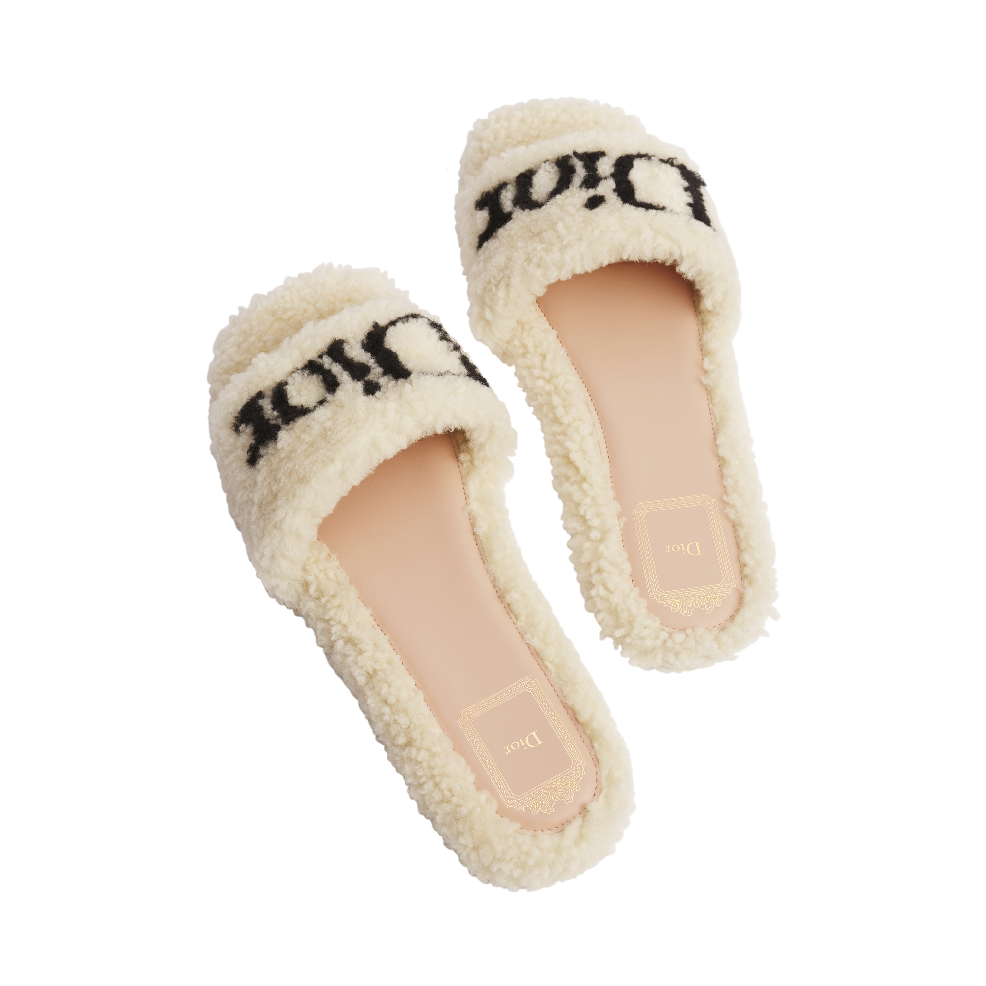 DiorAlps Dway Slide Ecru Intarsia Sheepskin Shearling E09