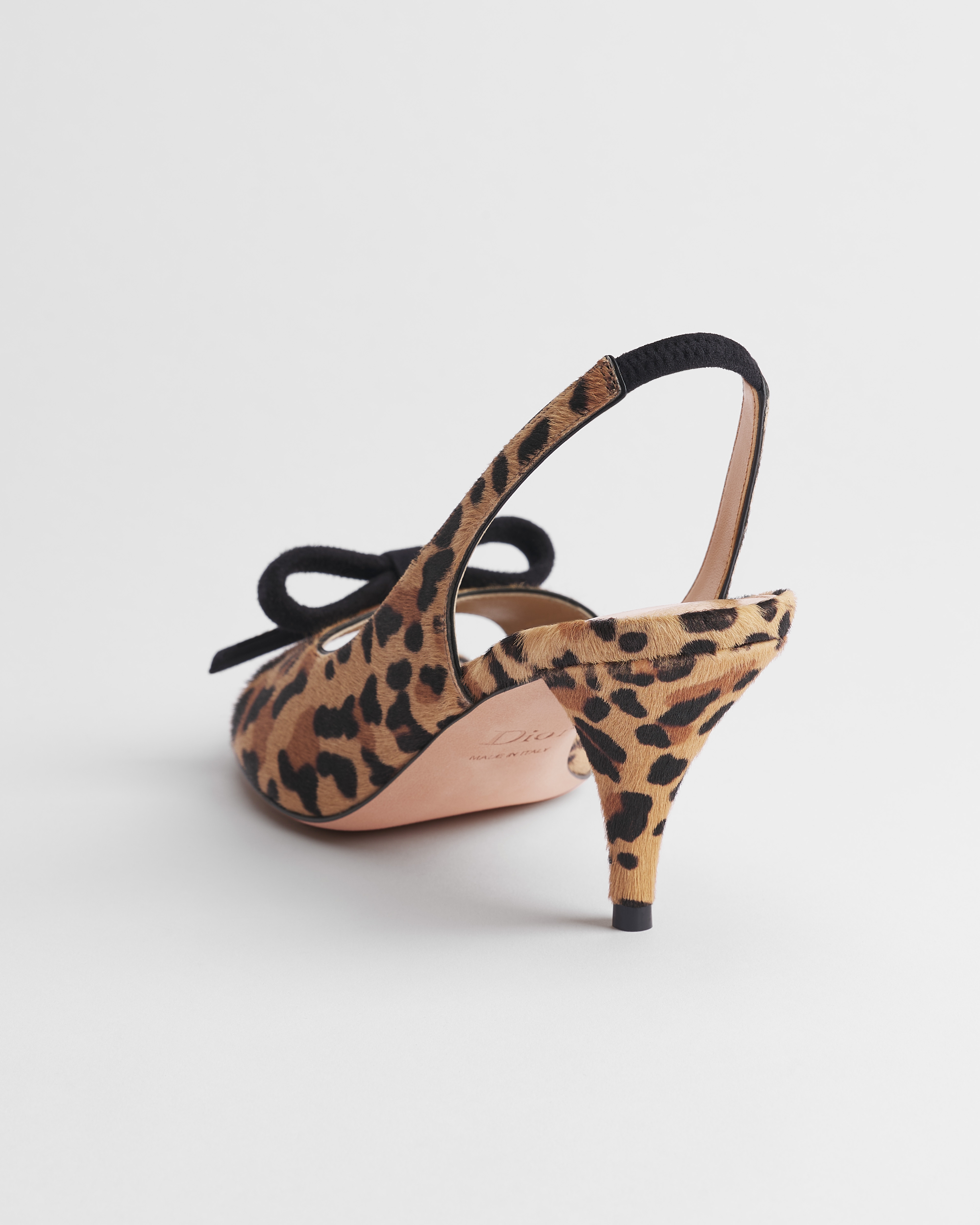 Dior Bow Heeled Slingback Sandal Black and Natural Mizza Pony-Hair Calfskin E05