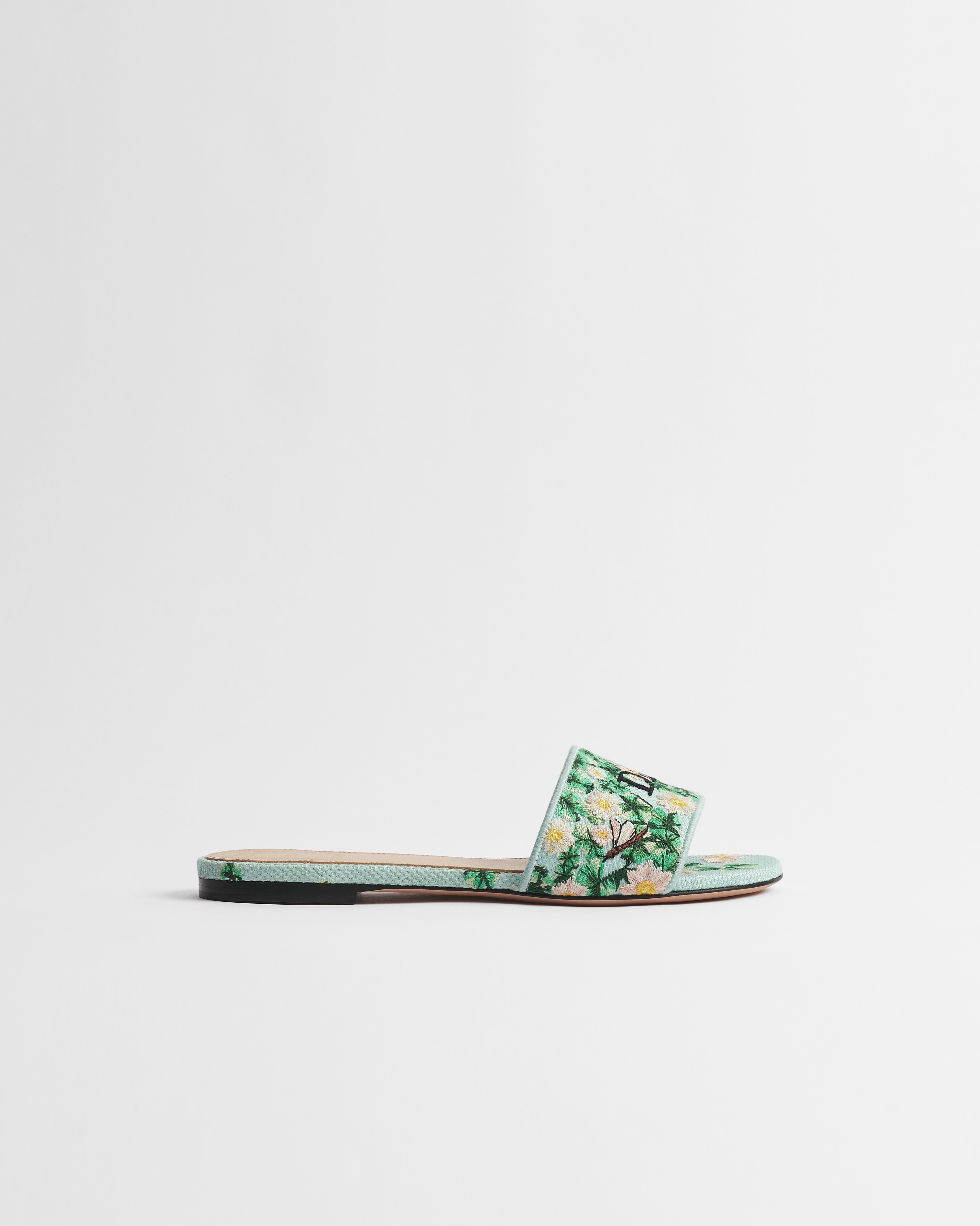 Dway Slide Blue and Green Dior Water Lily Embroidered Cotton E02