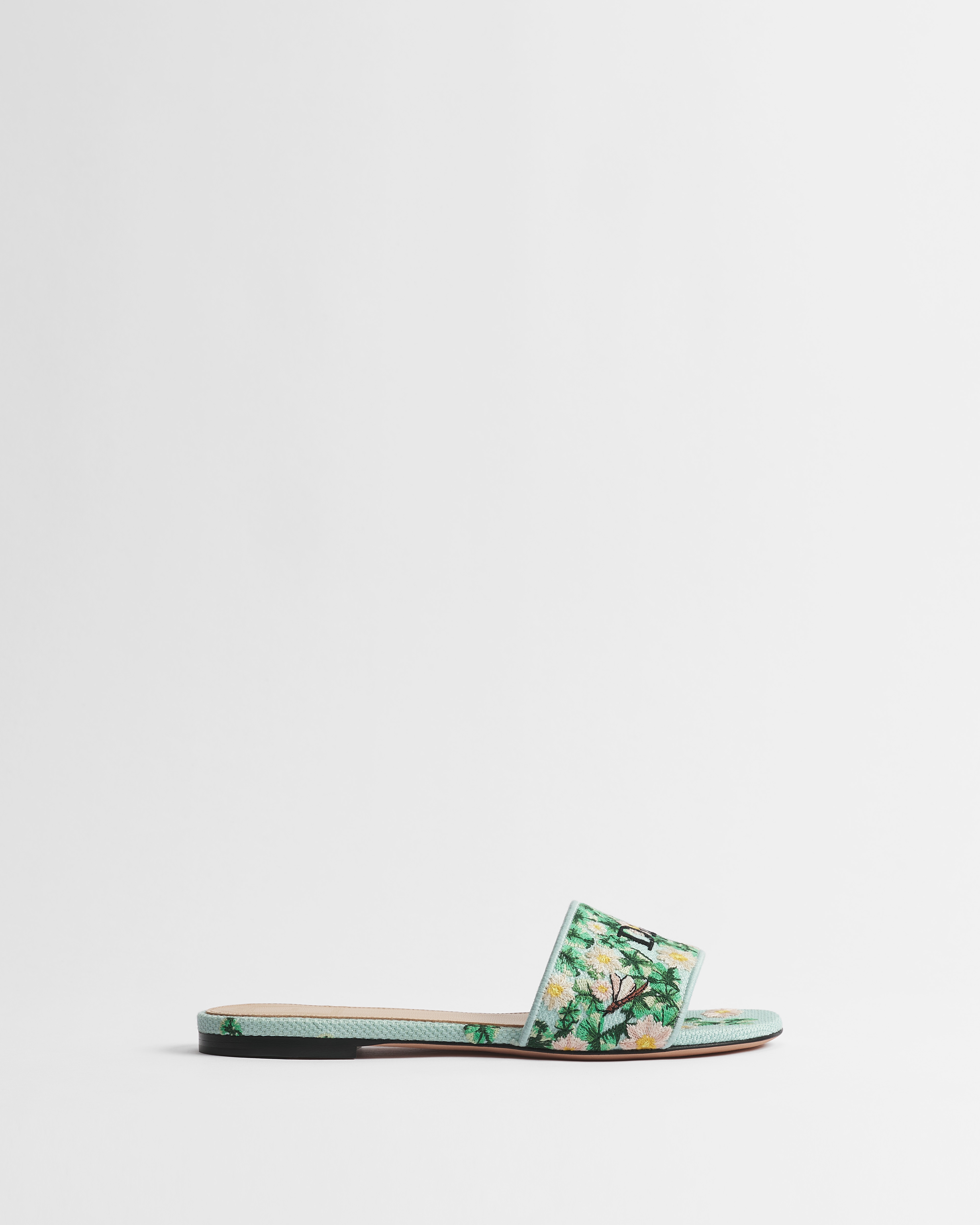 Dway Slide Blue and Green Dior Water Lily Embroidered Cotton E02