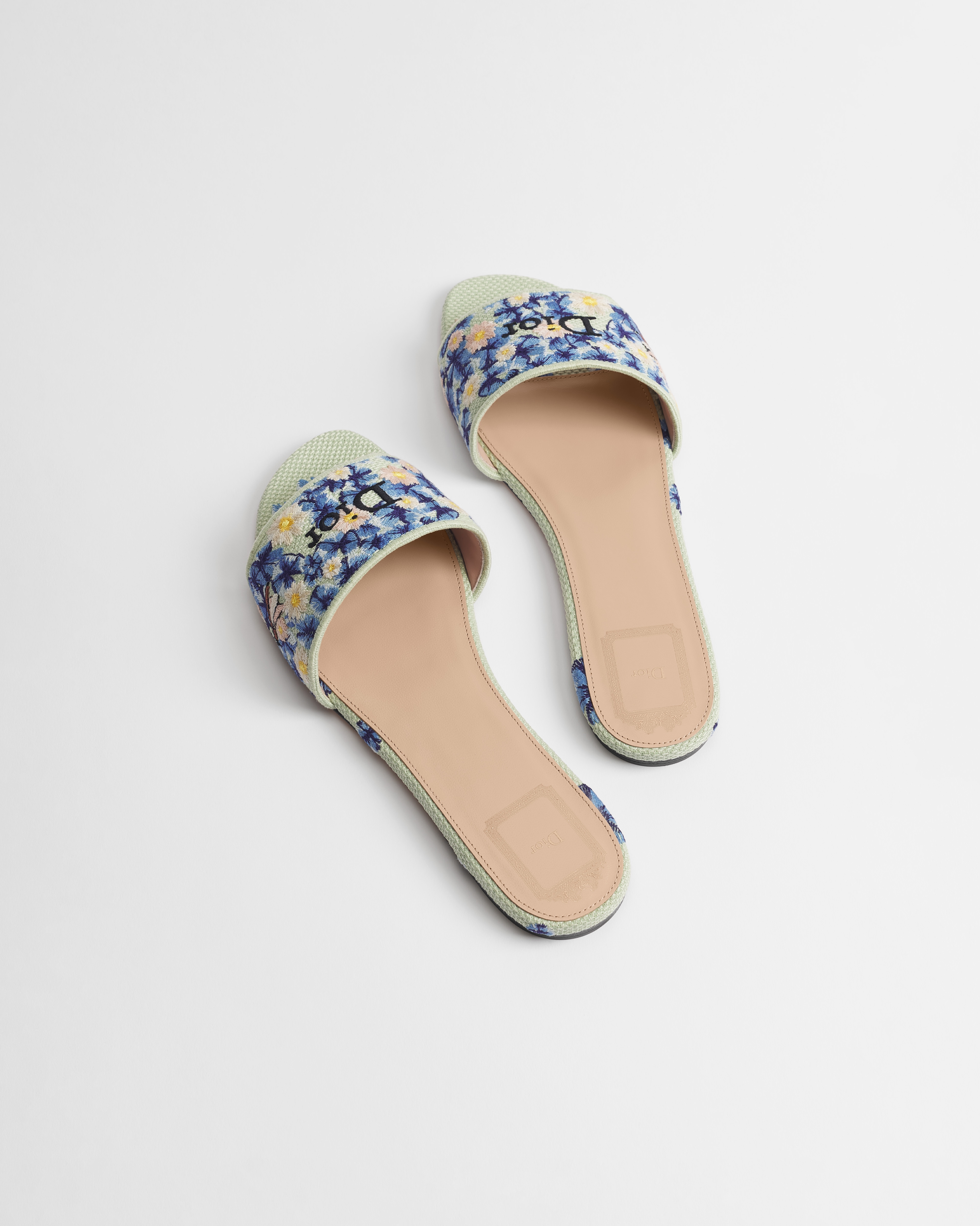 Dway Slide Blue Dior Water Lily Embroidered Cotton E06