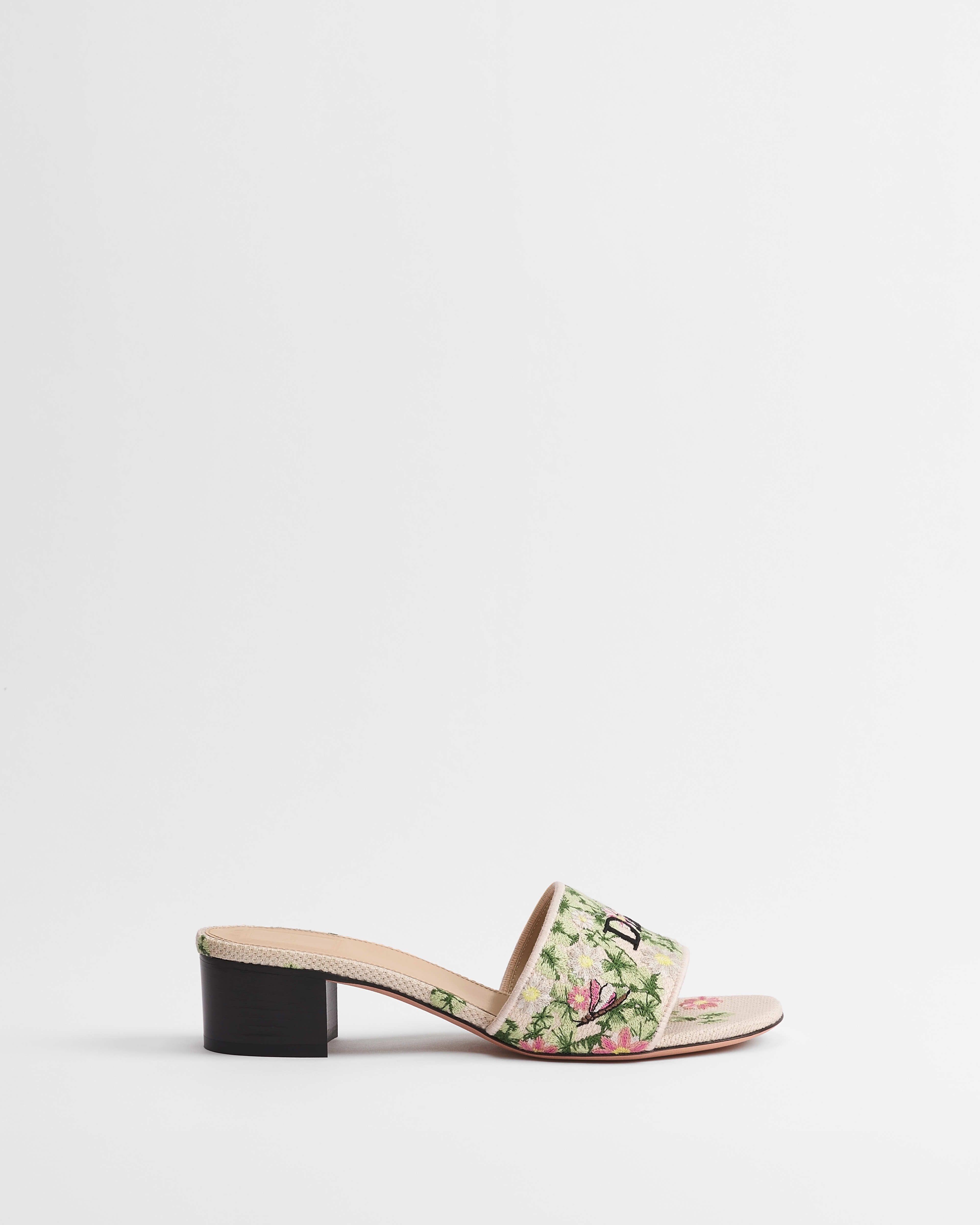 Dway Heeled Slide Pink and Green Dior Water Lily Embroidered Cotton E02