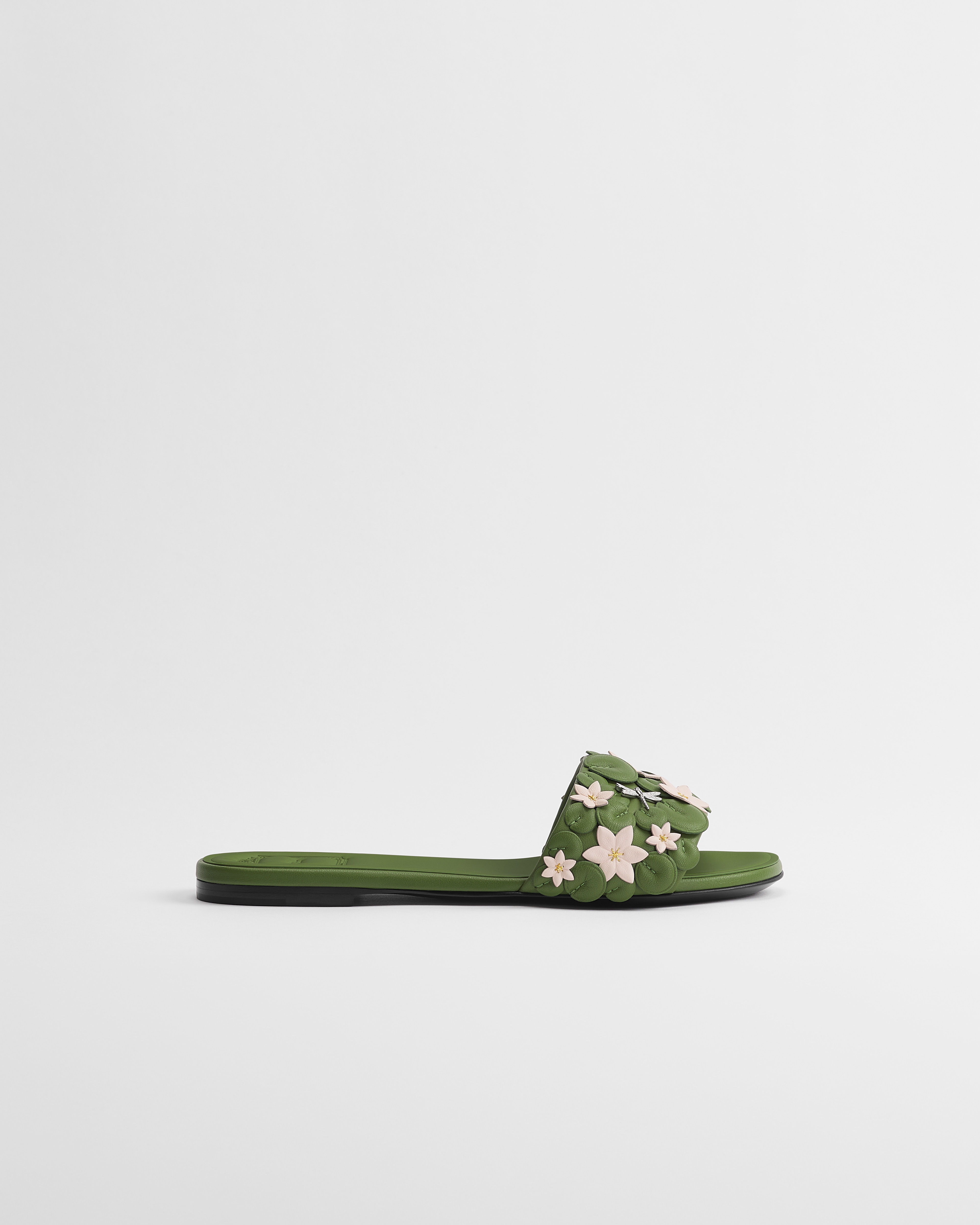 Mule Dior Bloom Cuir d'agneau brodé du motif Dior Water Lily vert et rose E02