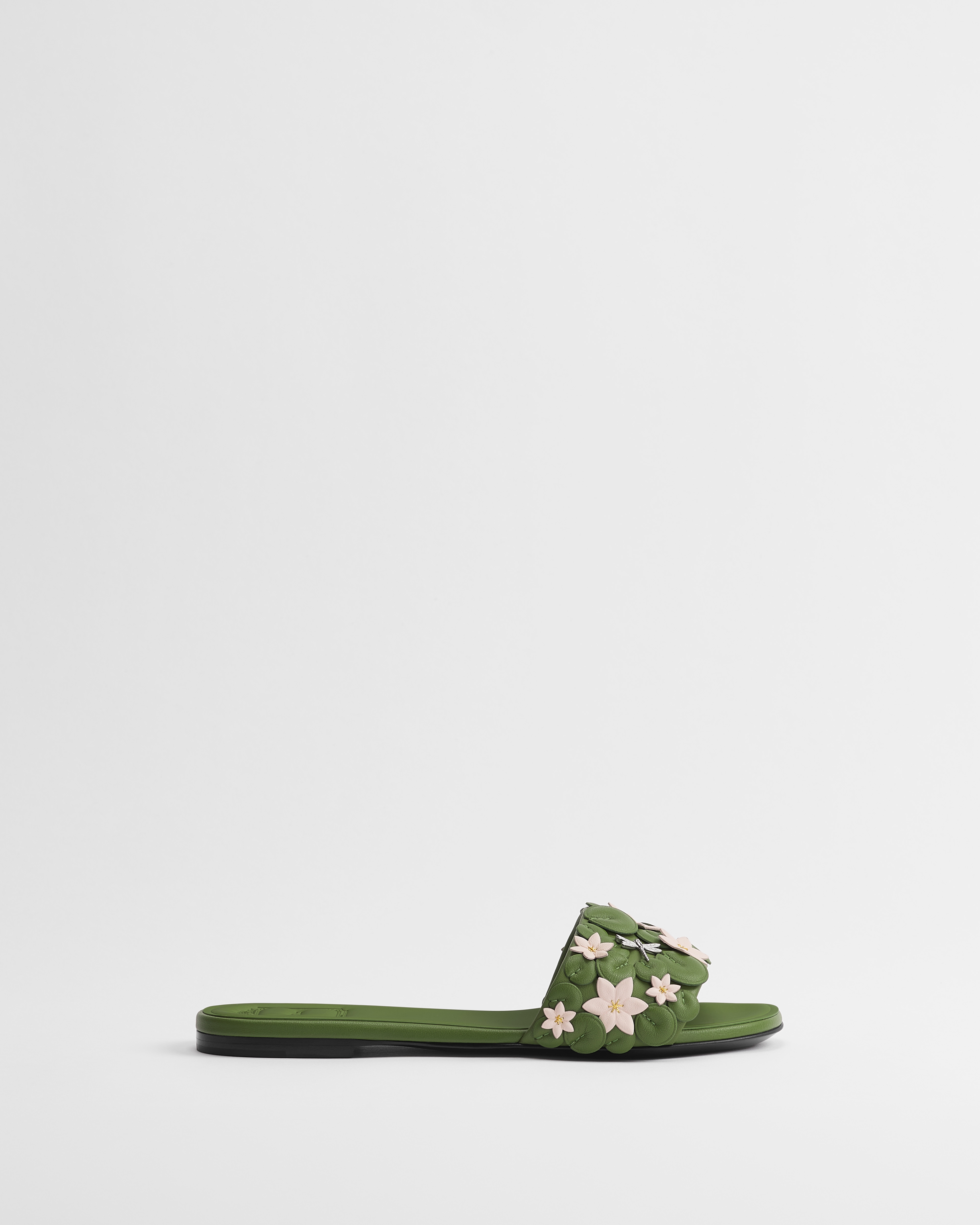 Dior Bloom Slide Green and Pink Dior Water Lily Embroidered Lambskin E02