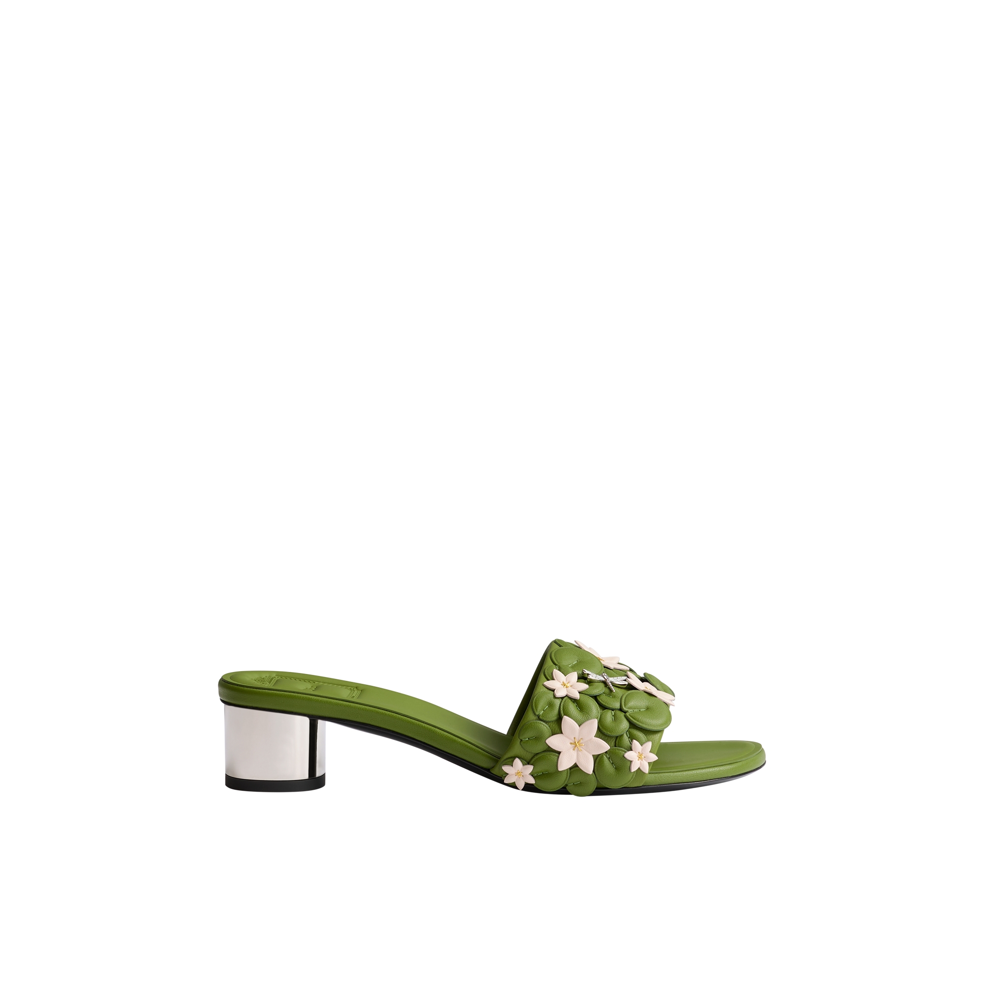 Dior Bloom Heeled Slide Green and Pink Dior Water Lily Embroidered