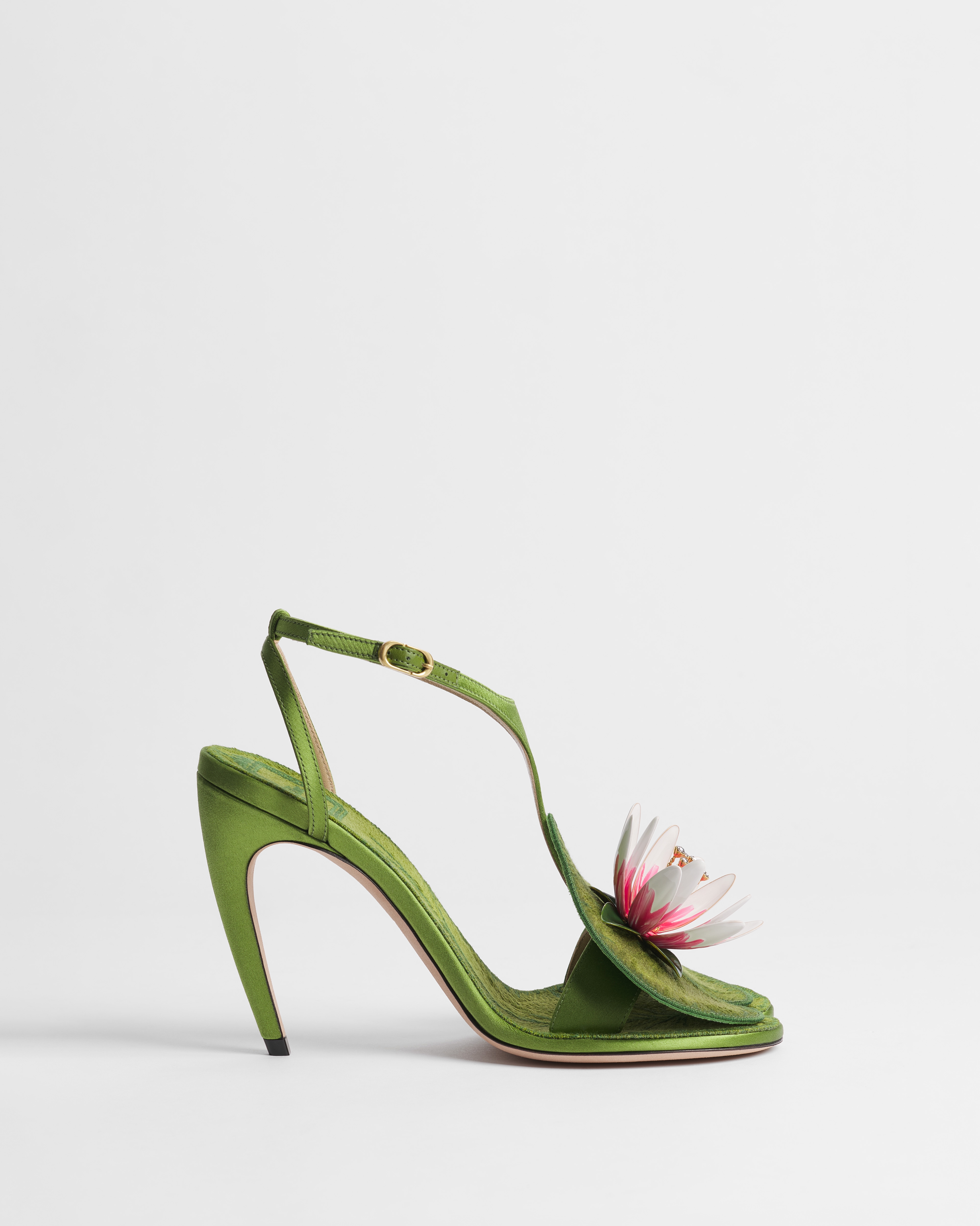 Dior Nymphéas Heeled Sandal Green Embroidered Satin and Cotton E02