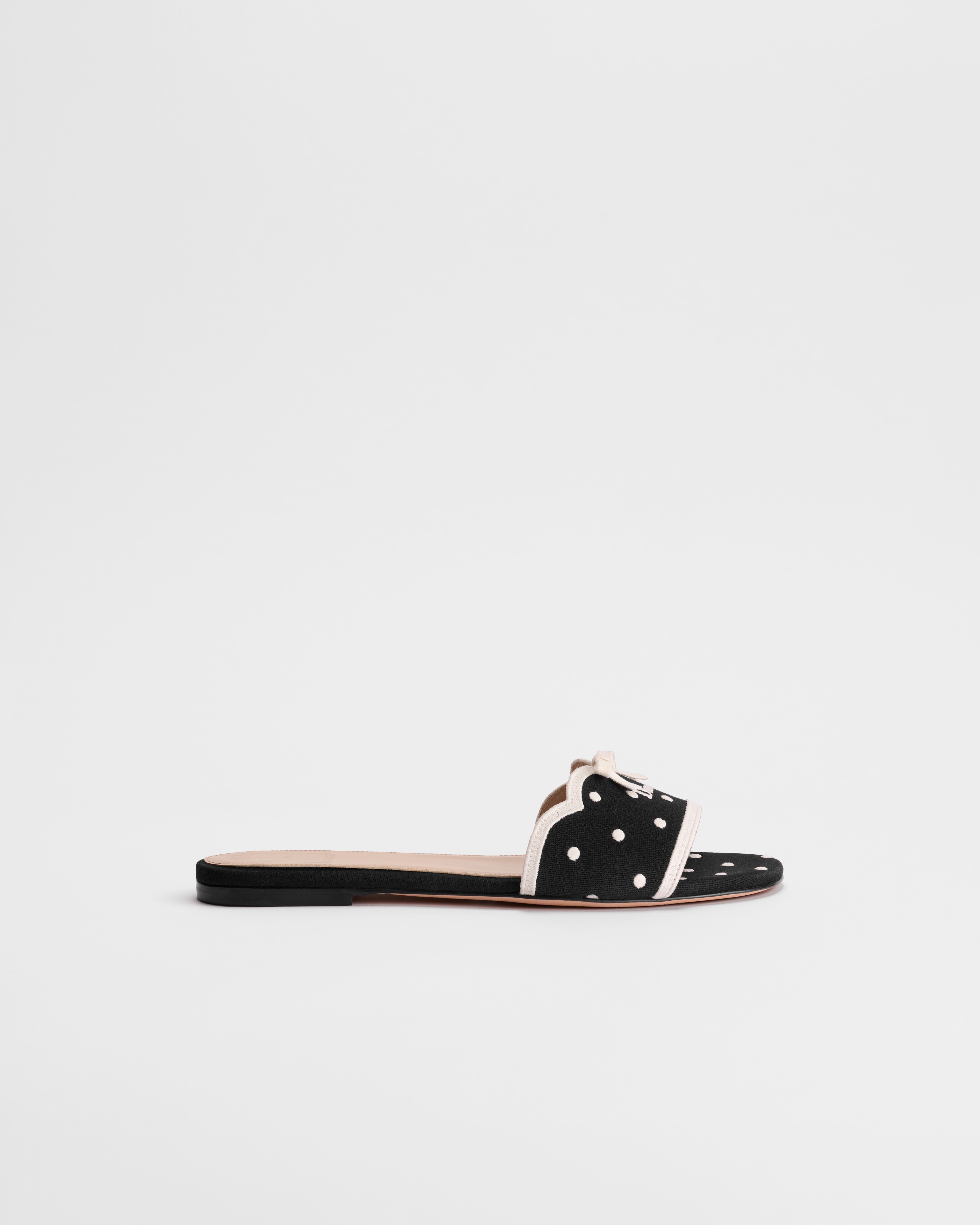 Mule Dway Coton noir brodé du motif PolkaDior blanc E02