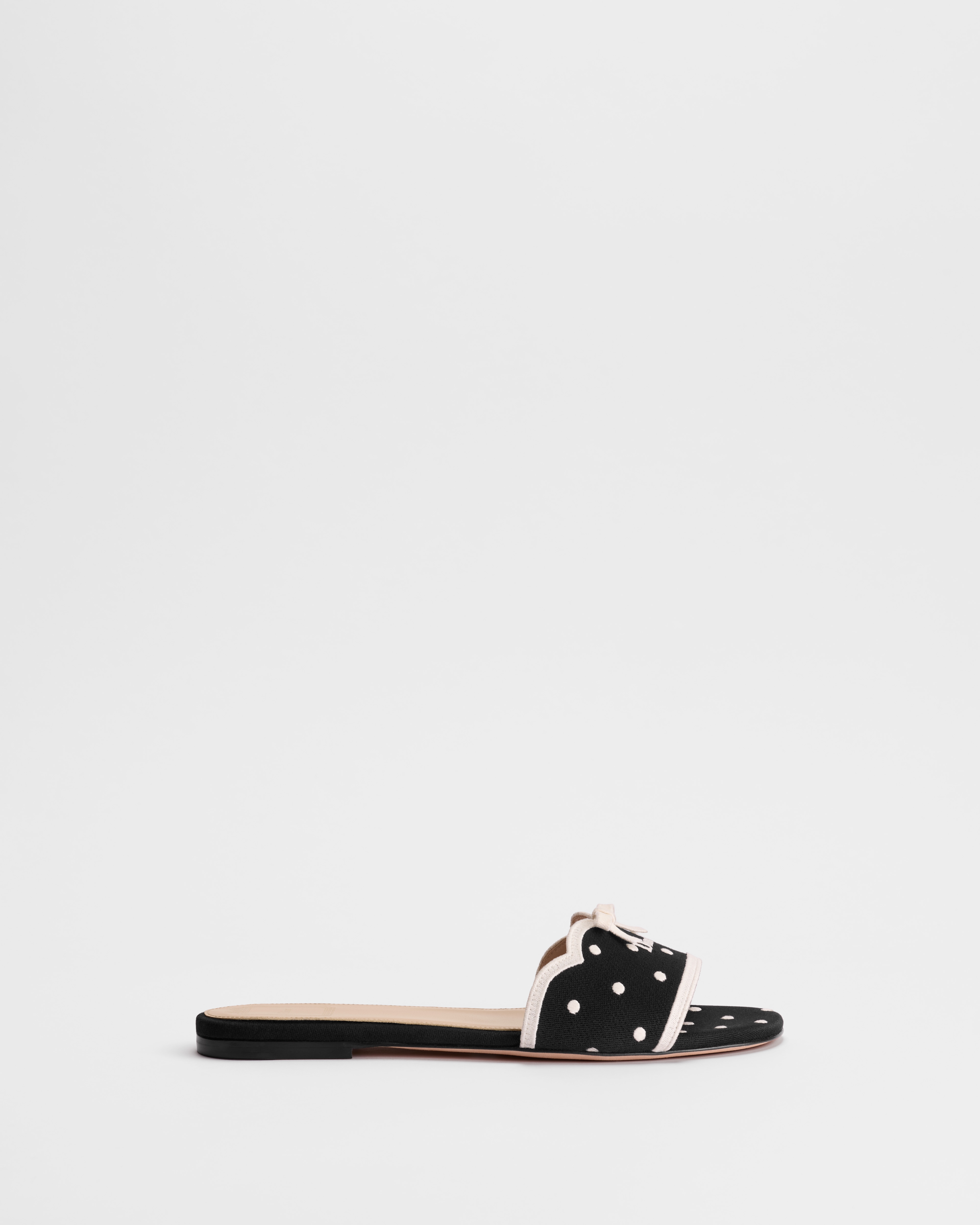 Dway Slide Black Cotton Embroidered with White PolkaDior Motif E02