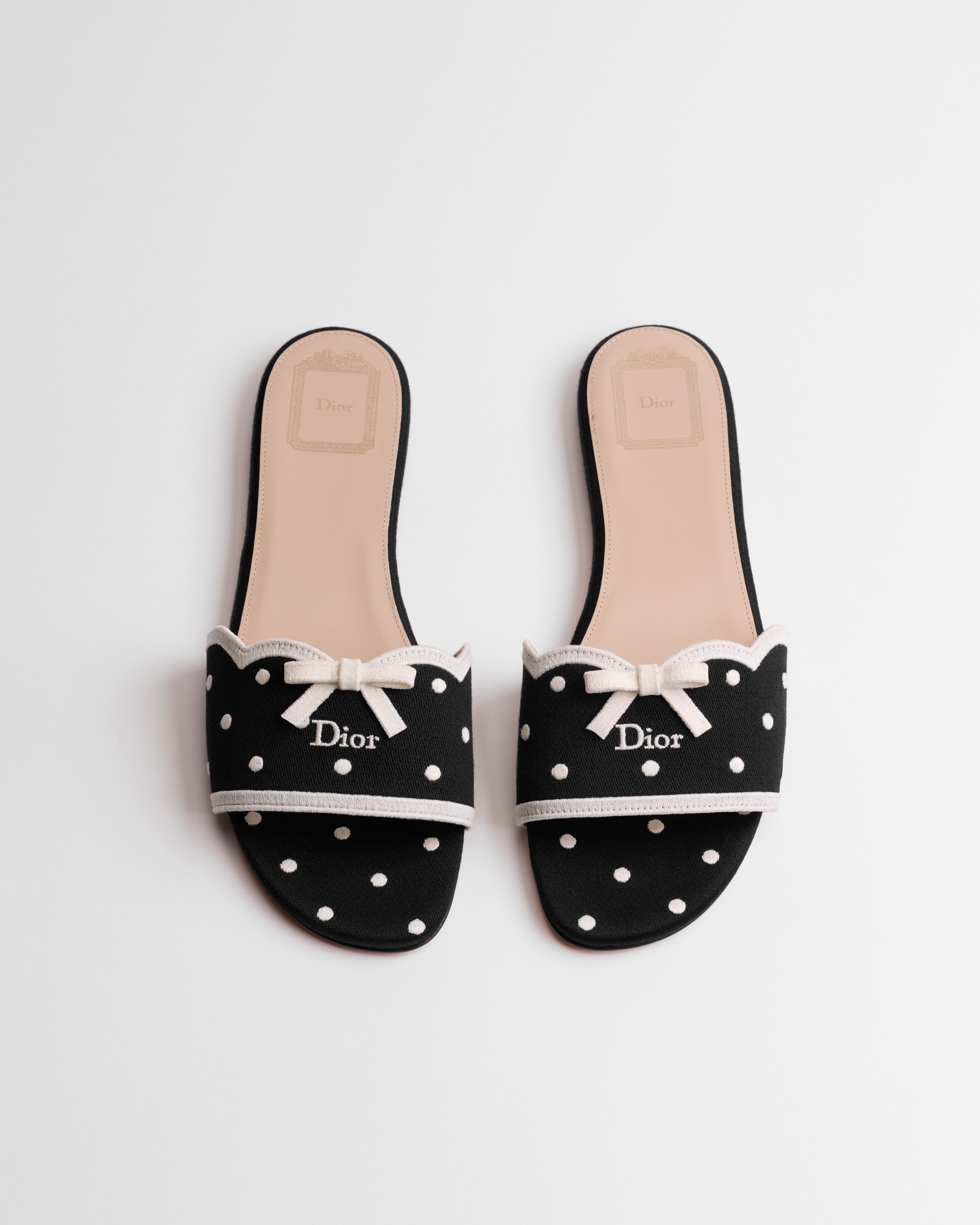Mule Dway Coton noir brodé du motif PolkaDior blanc E06