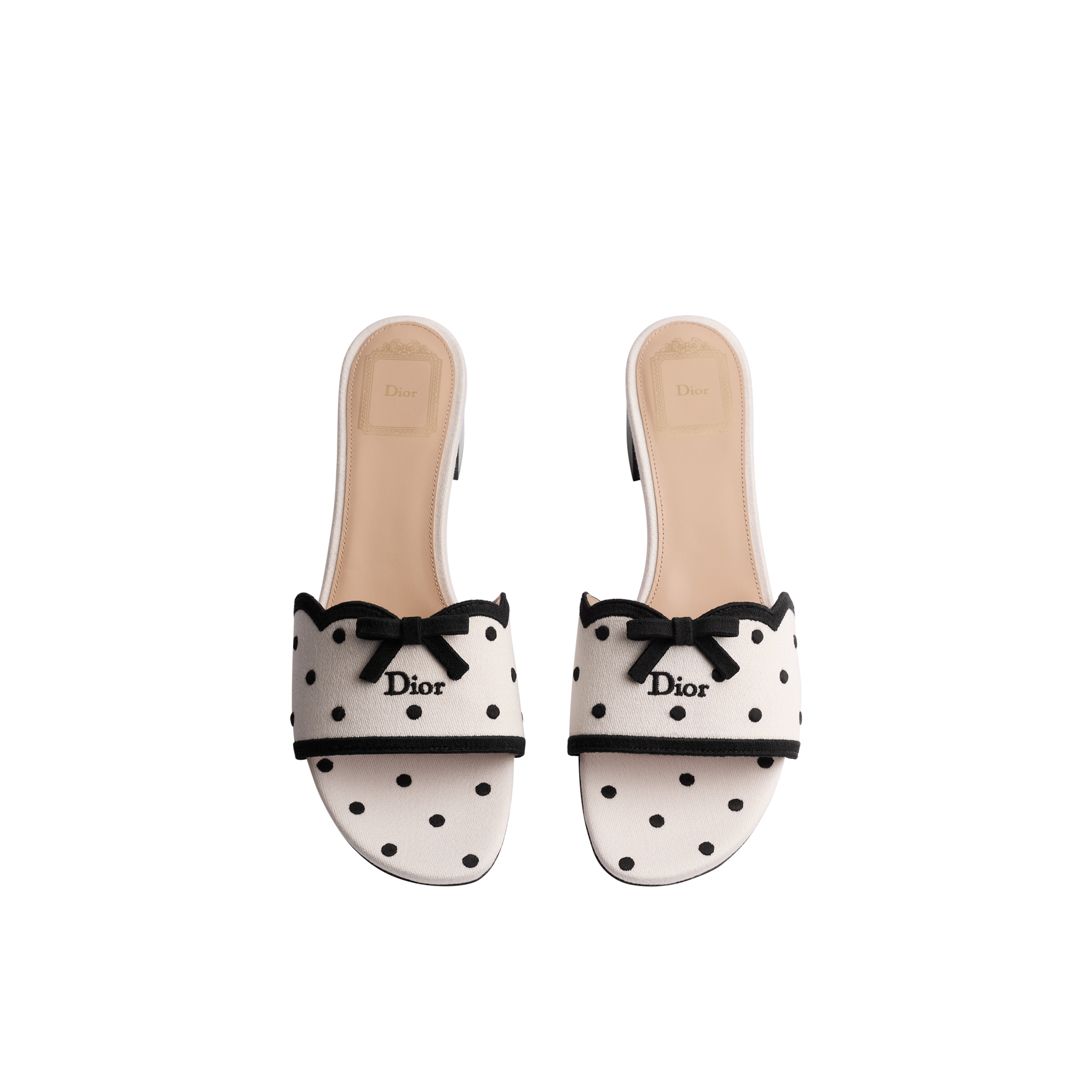 Dway Heeled Slide White Cotton Embroidered with Black PolkaDior Motif E06