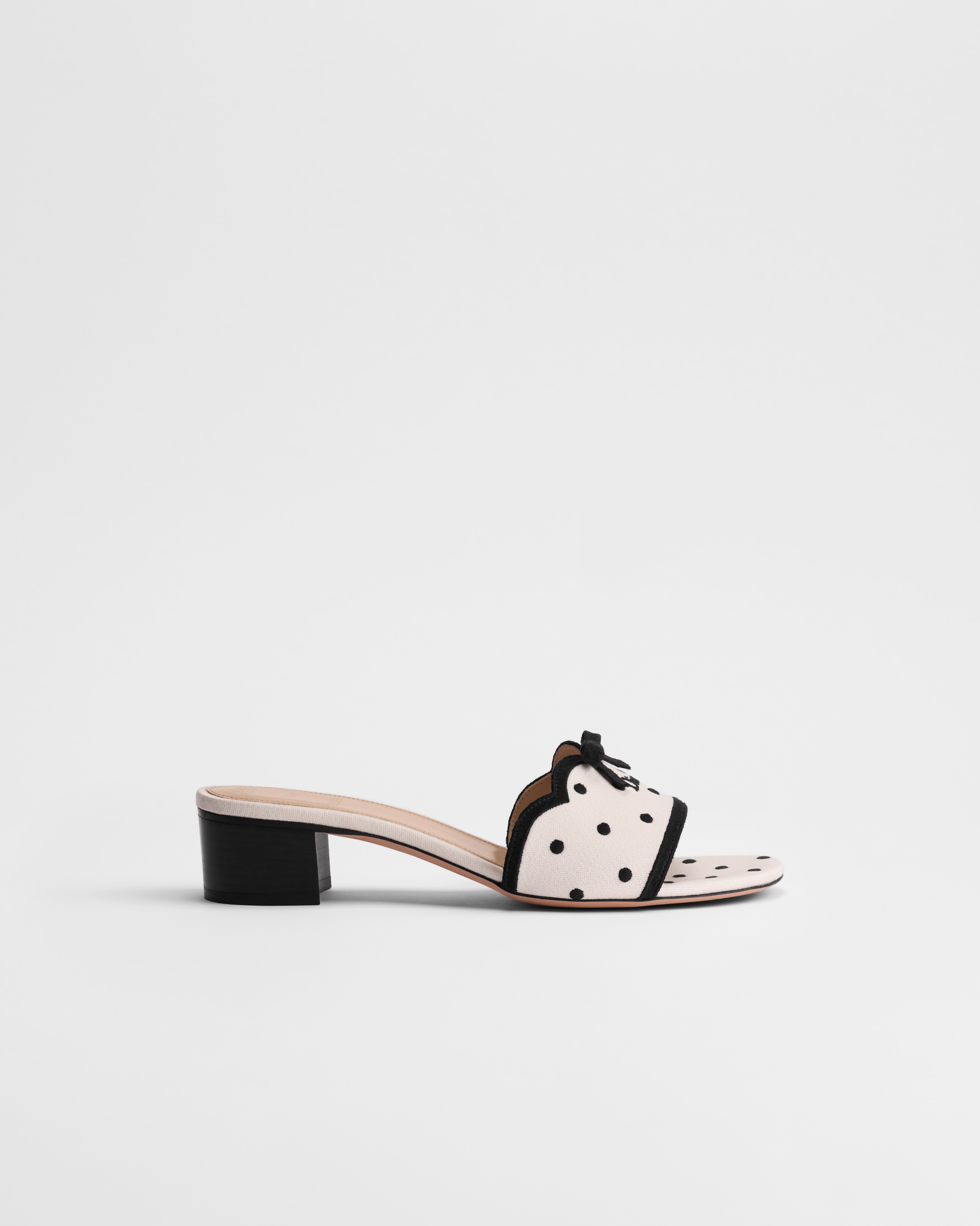 Dway Heeled Slide White Cotton Embroidered with Black PolkaDior Motif E02