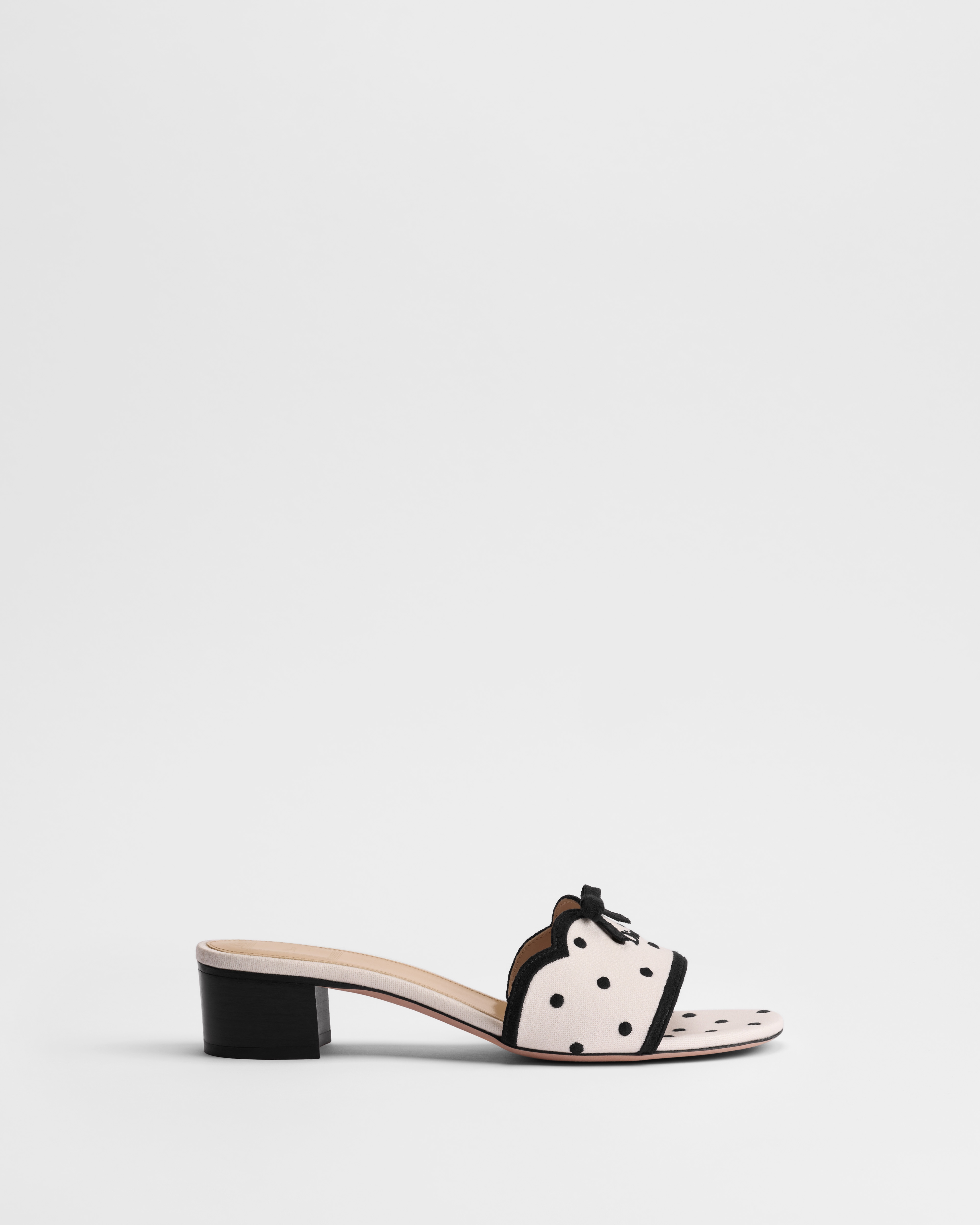 Dway Heeled Slide White Cotton Embroidered with Black PolkaDior Motif E02