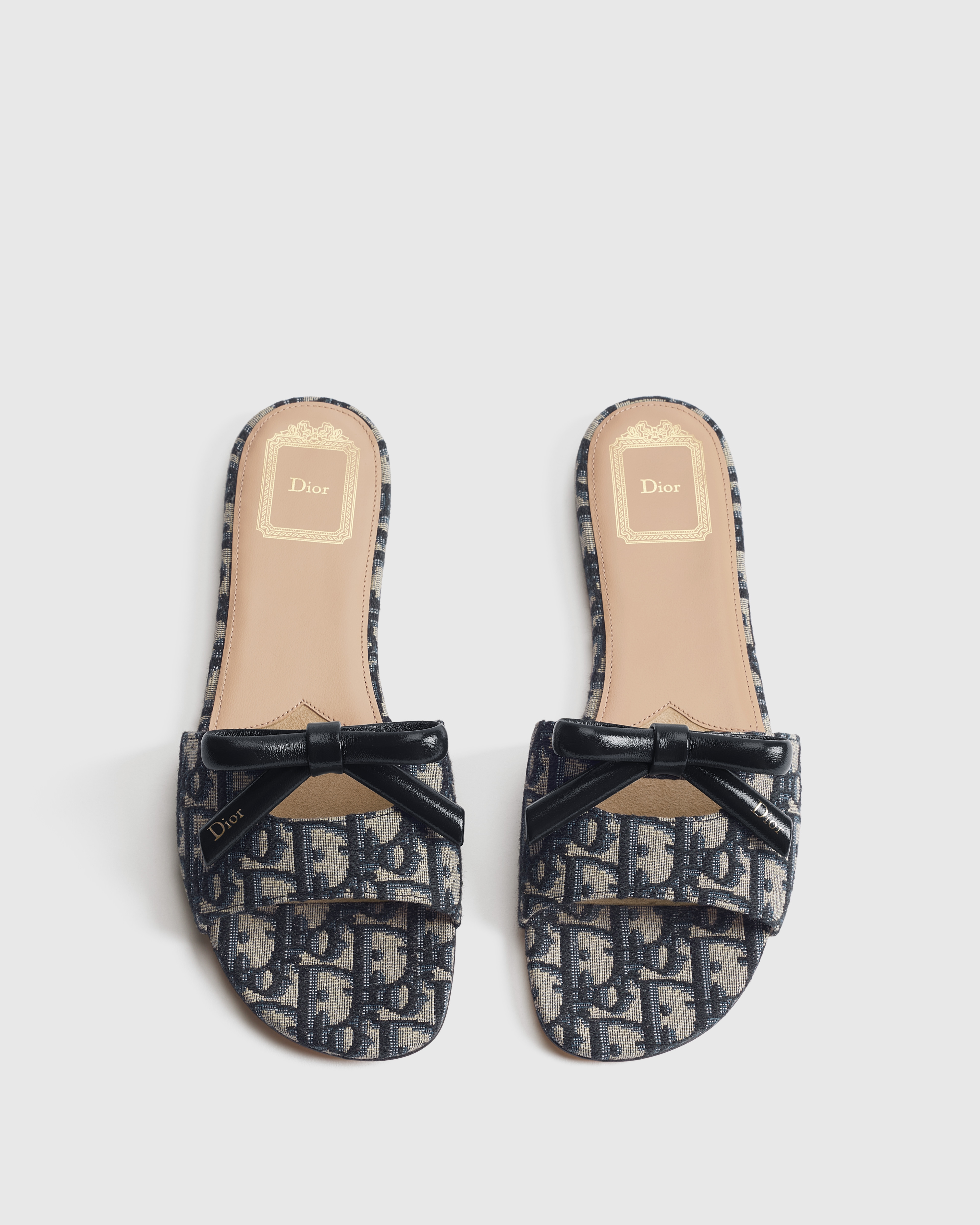 Dior Bow Slide Deep Blue Dior Oblique Embroidered Cotton E06