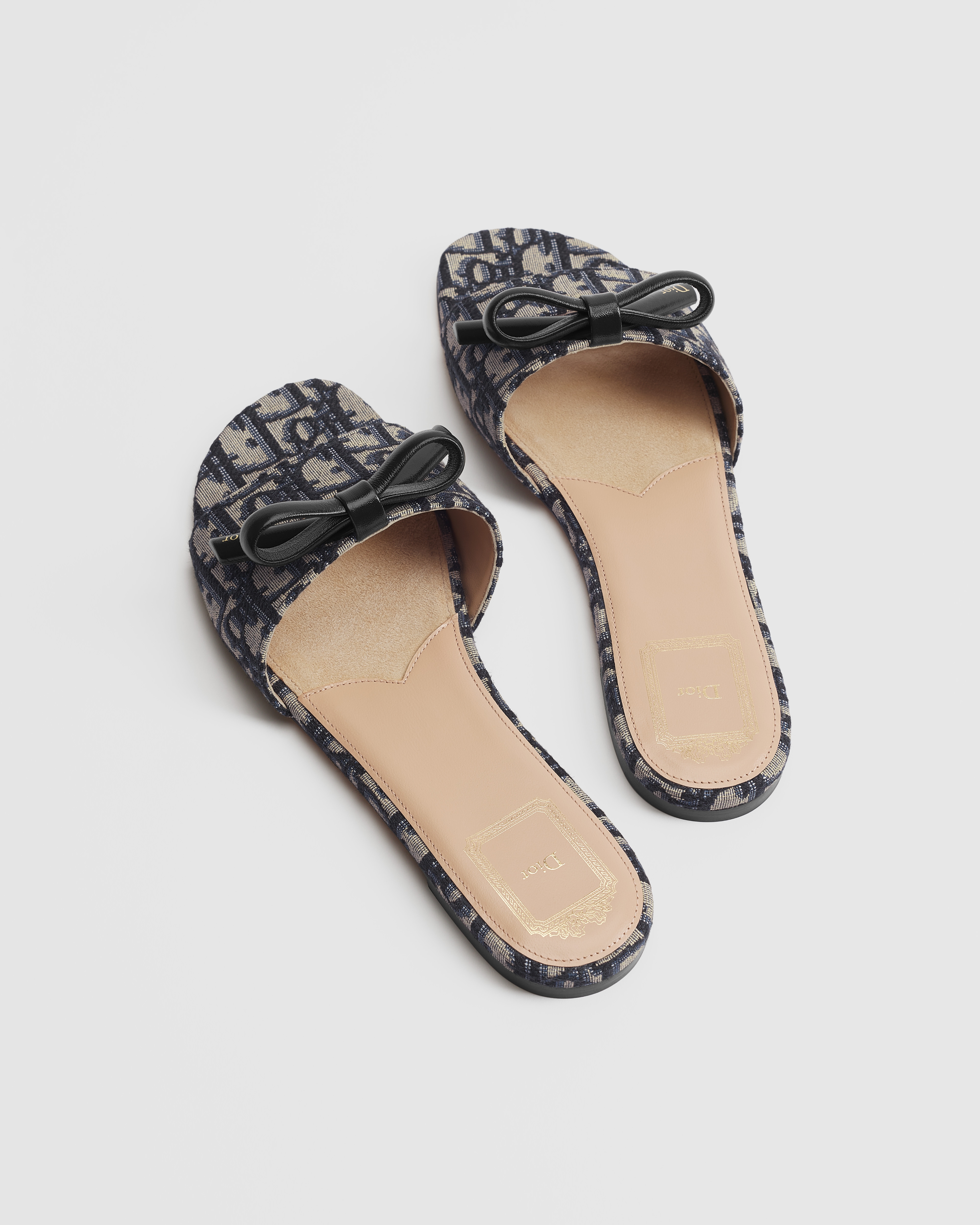 Dior Bow Slide Deep Blue Dior Oblique Embroidered Cotton E09