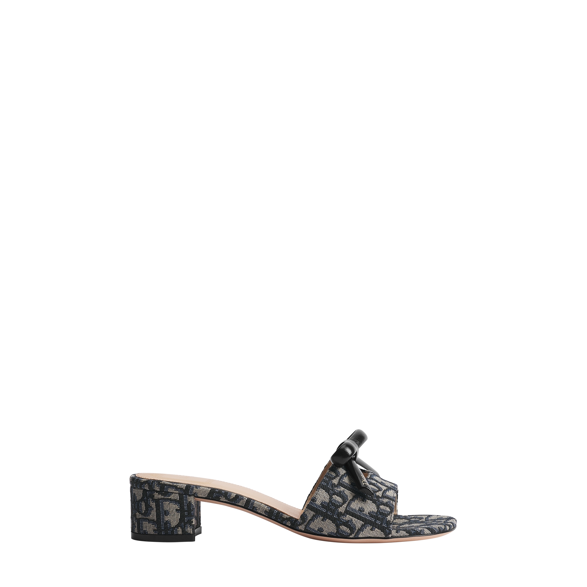 Dior Bow Heeled Slide Deep Blue Dior Oblique Embroidered Cotton E02