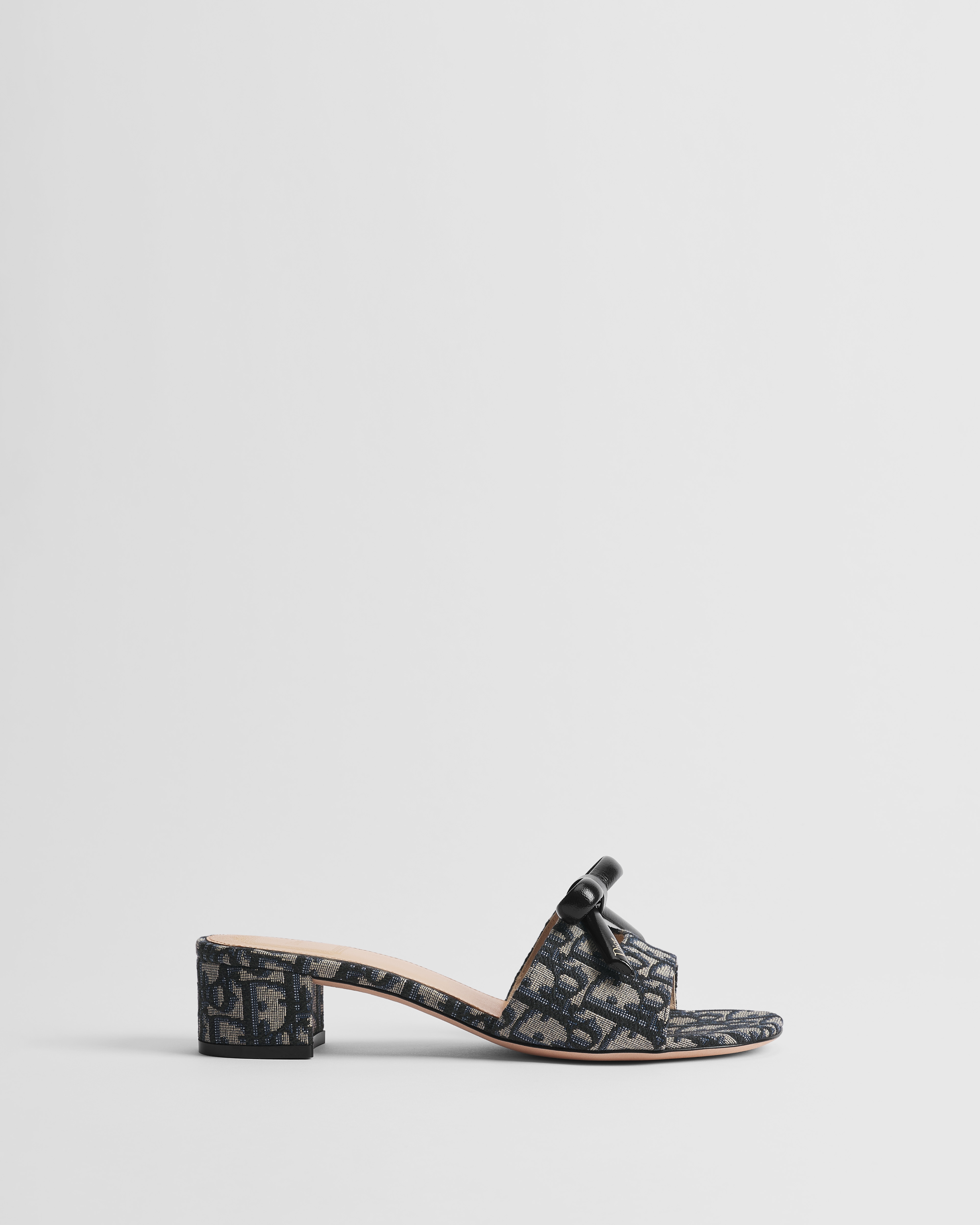 Dior Bow Heeled Slide Deep Blue Dior Oblique Embroidered Cotton E02
