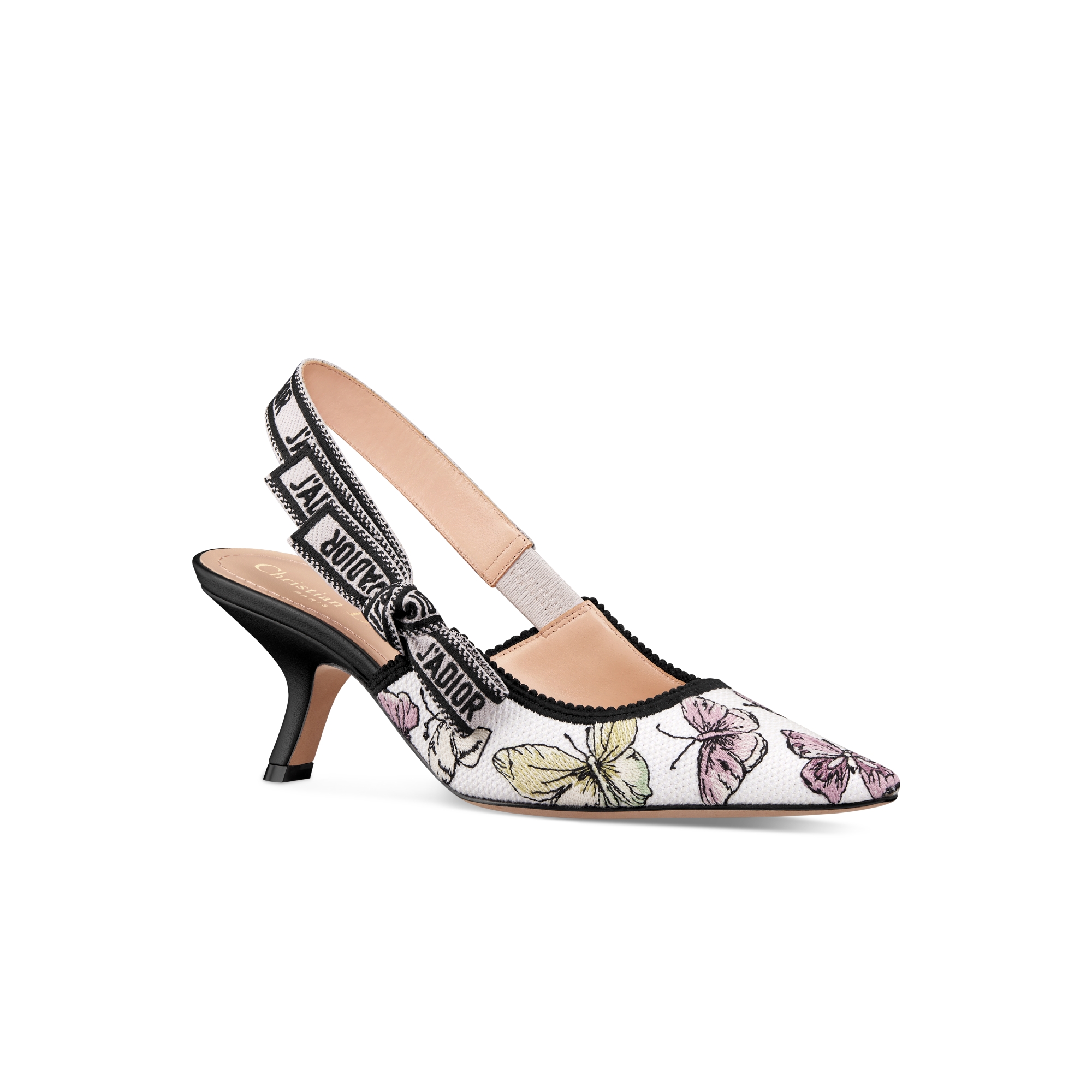 J'Adior Slingback-Pumps Bestickte Baumwolle mit Butterfly Motiv in Weiß und Lila E03