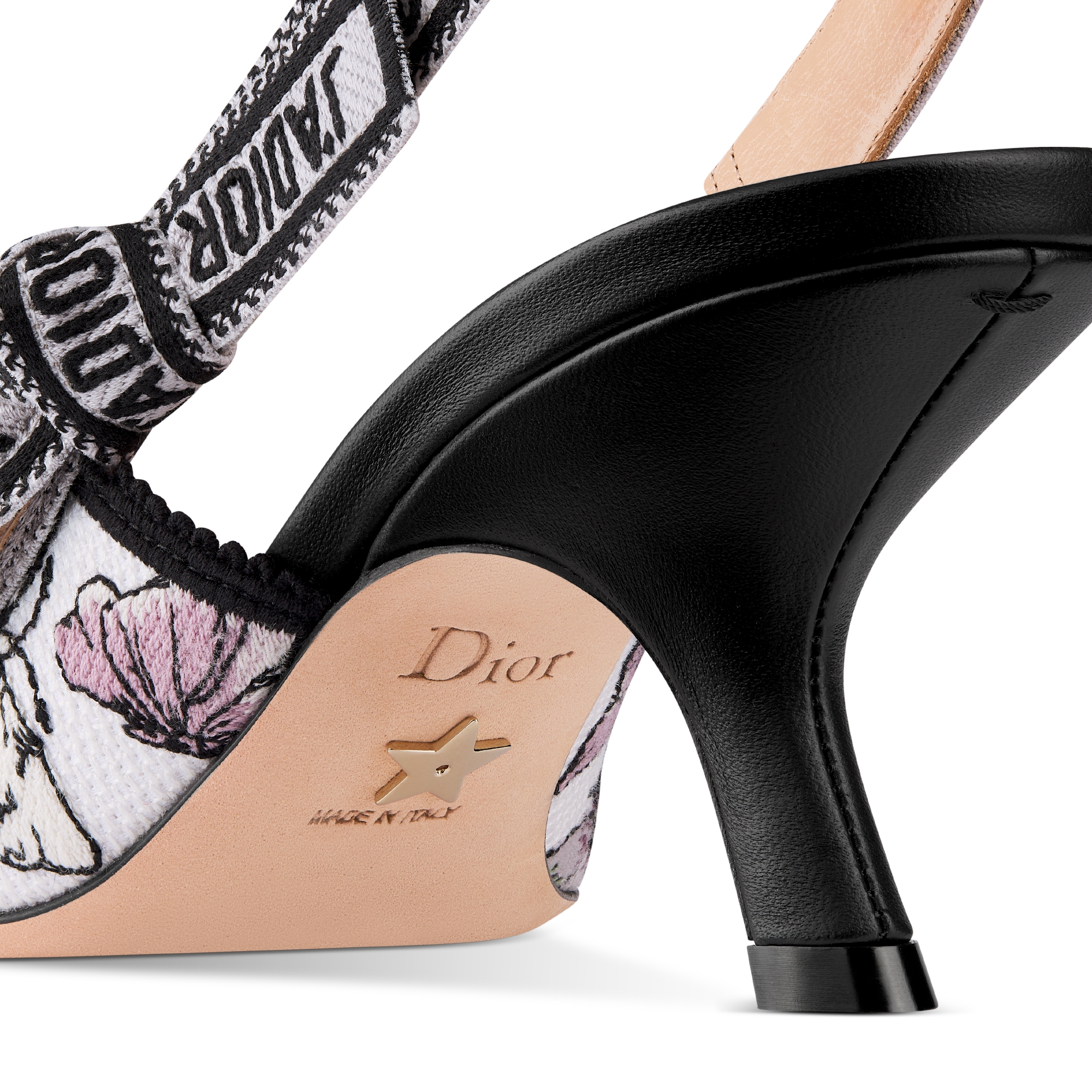 J'Adior Slingback-Pumps Bestickte Baumwolle mit Butterfly Motiv in Weiß und Lila E09