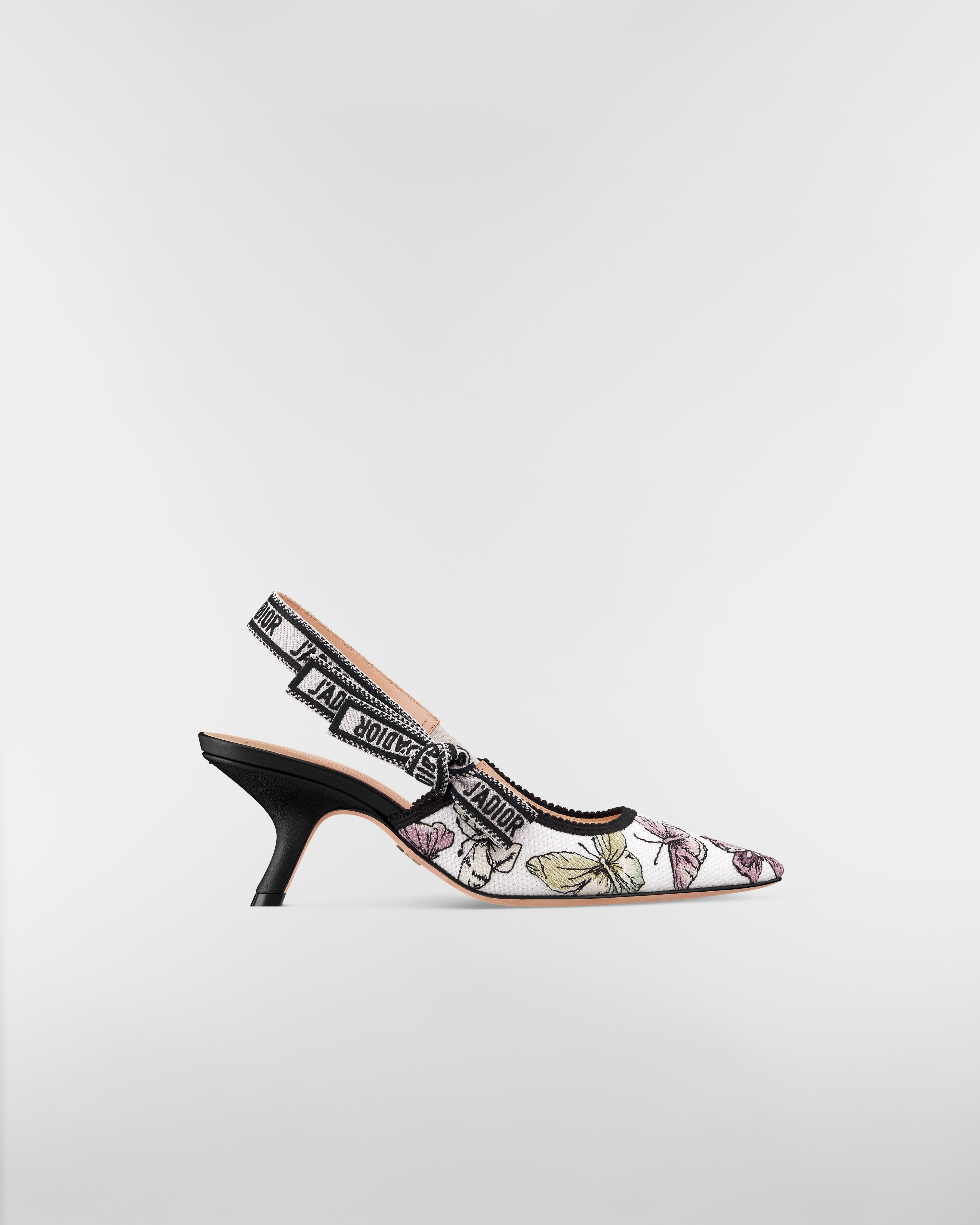 J'Adior Slingback Pump Cotton Embroidered with White and Purple Butterfly Motif E02
