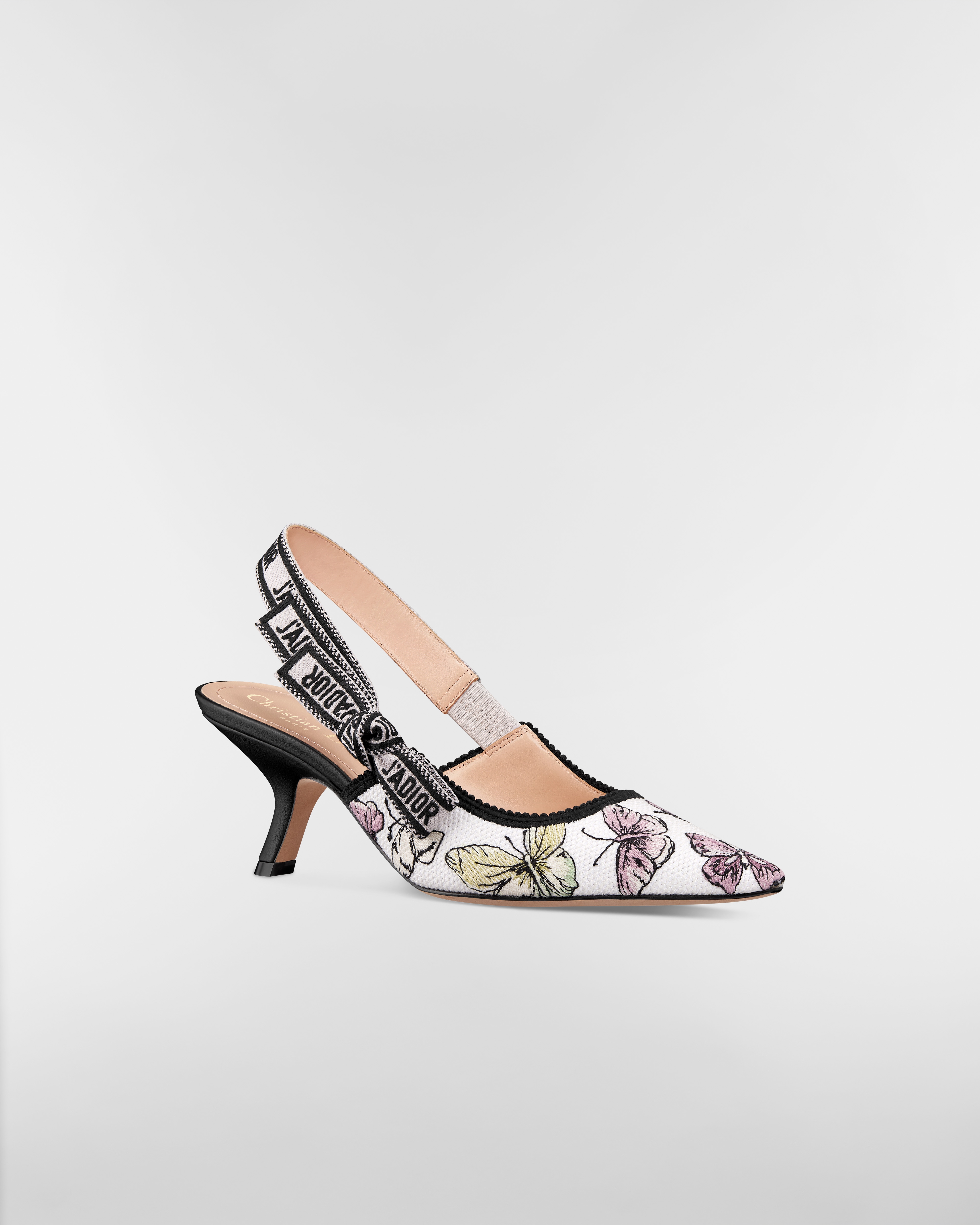 J'Adior Slingback Pump Cotton Embroidered with White and Purple Butterfly Motif E03