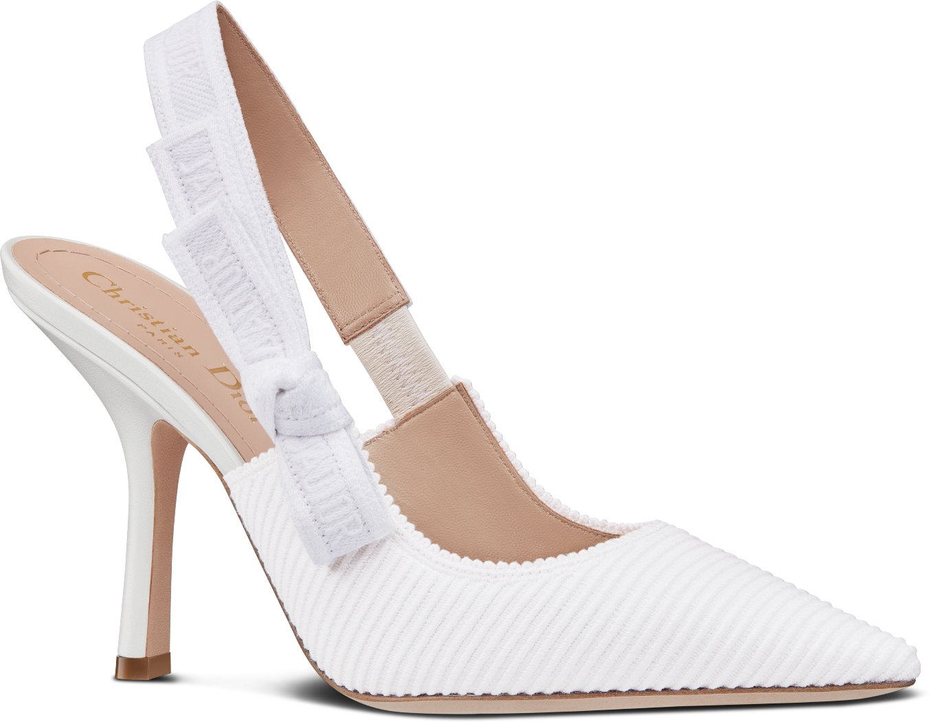 DIOR J Adior Slingback Pump White Cotton Embroidery Size 37.5 Women