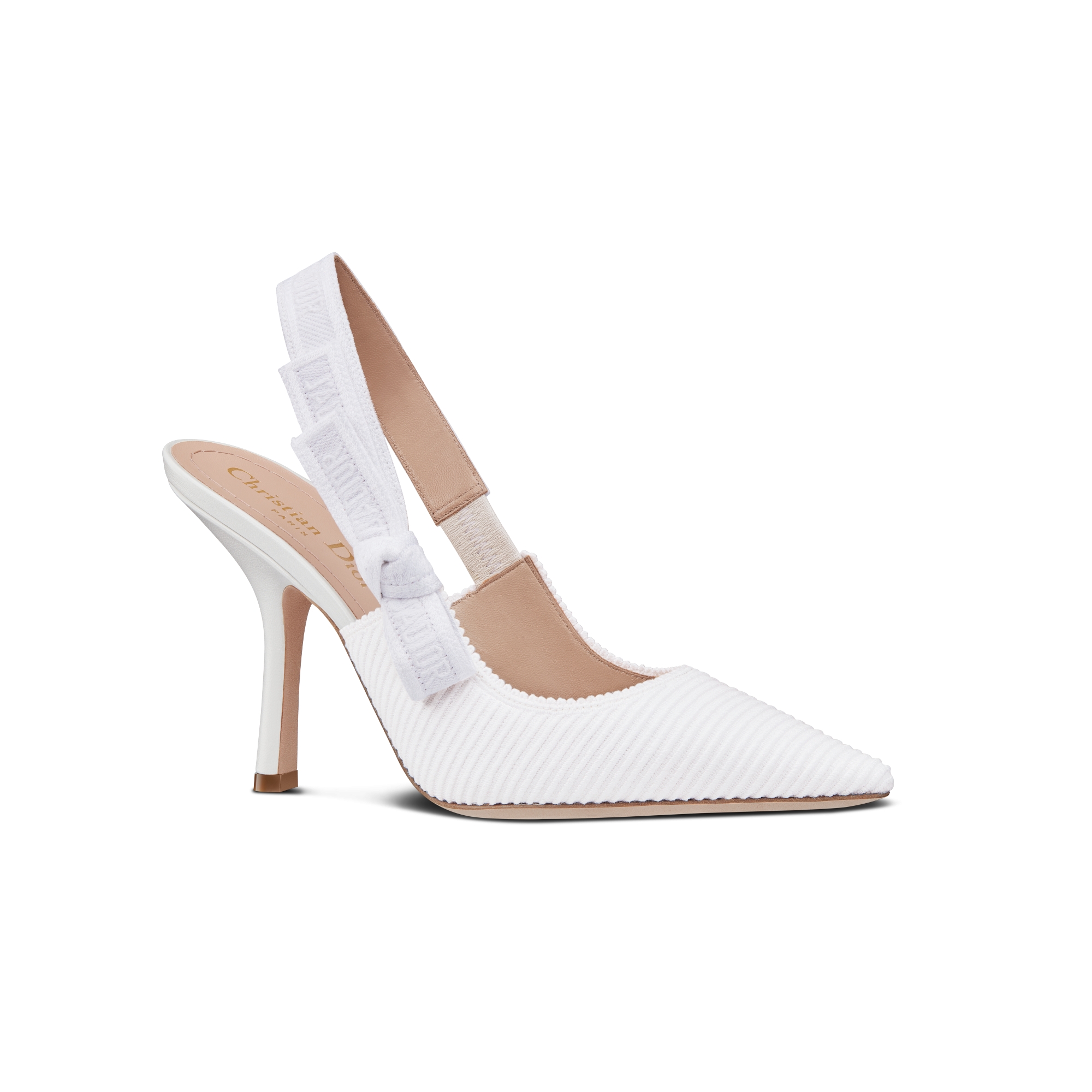 J'Adior Slingback Pump White Embroidered Cotton E03