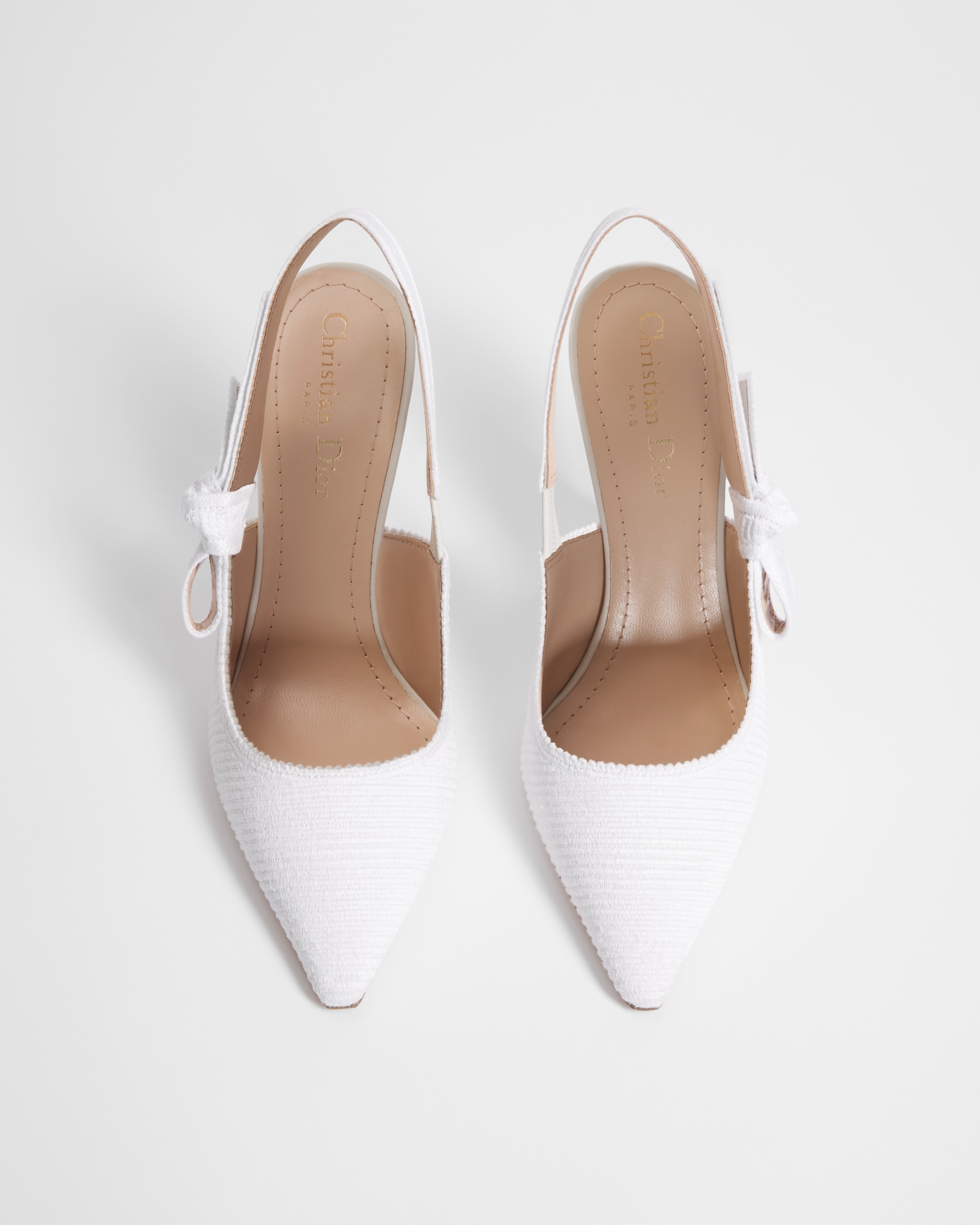 Escarpin slingback J'Adior Coton brodé blanc E06