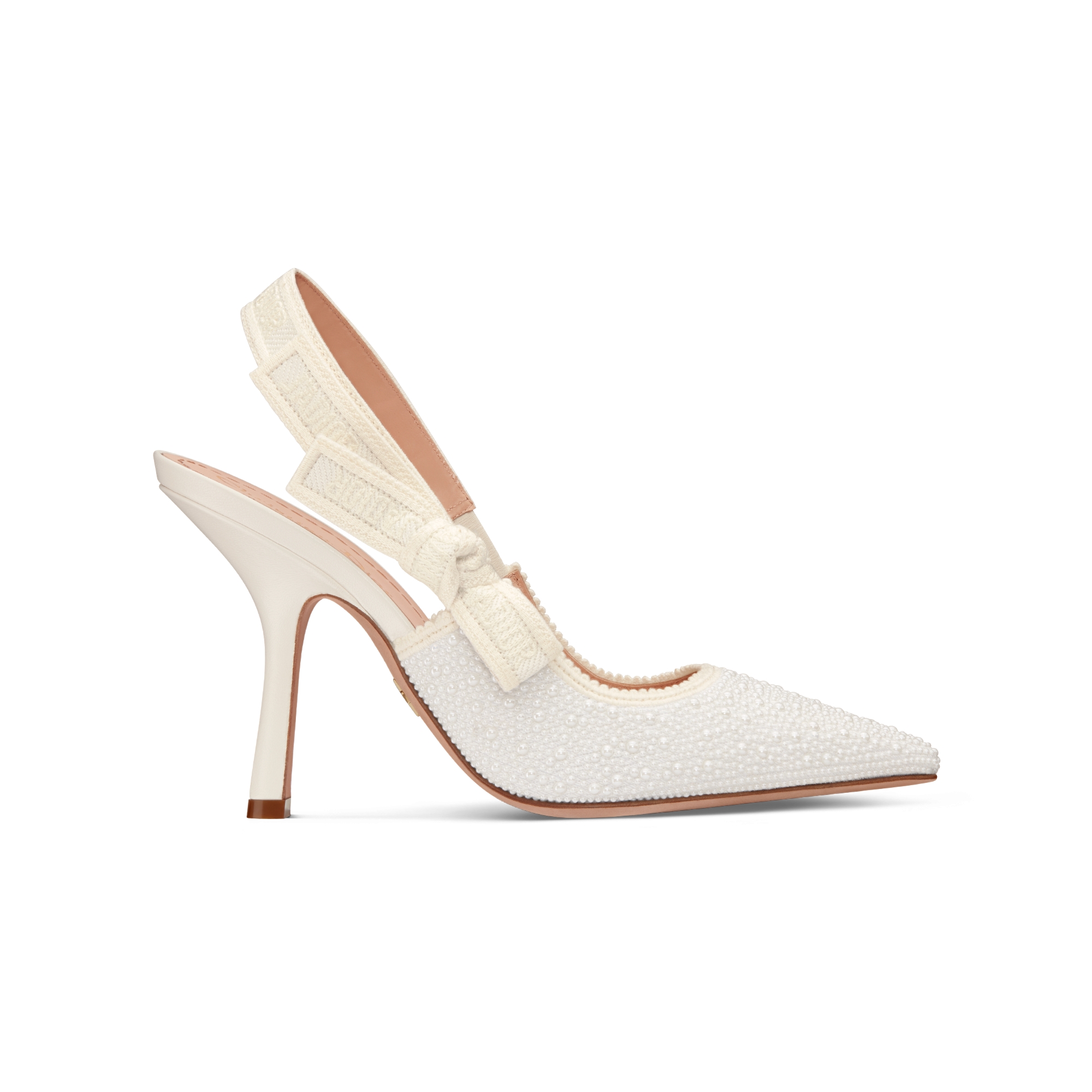 J'Adior Slingback Pump Embroidered Cotton and White Resin Pearls E02