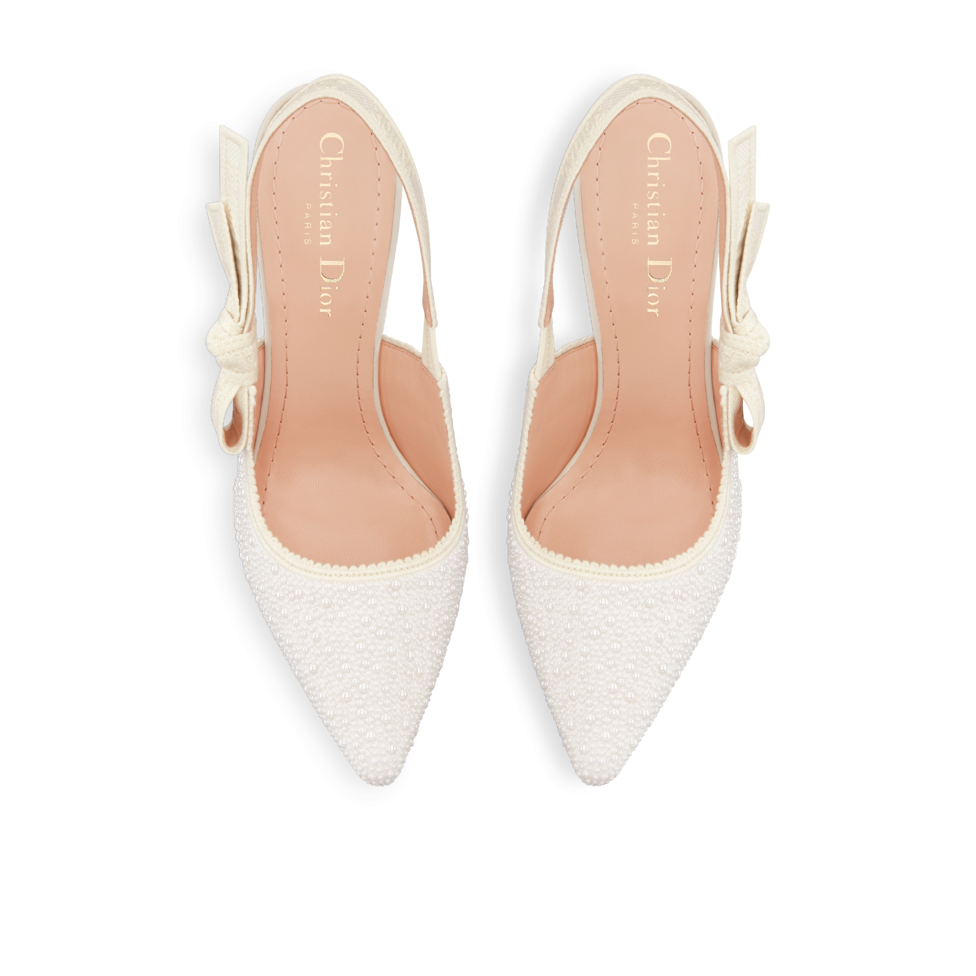 J'Adior Slingback Pump Embroidered Cotton and White Resin Pearls E06