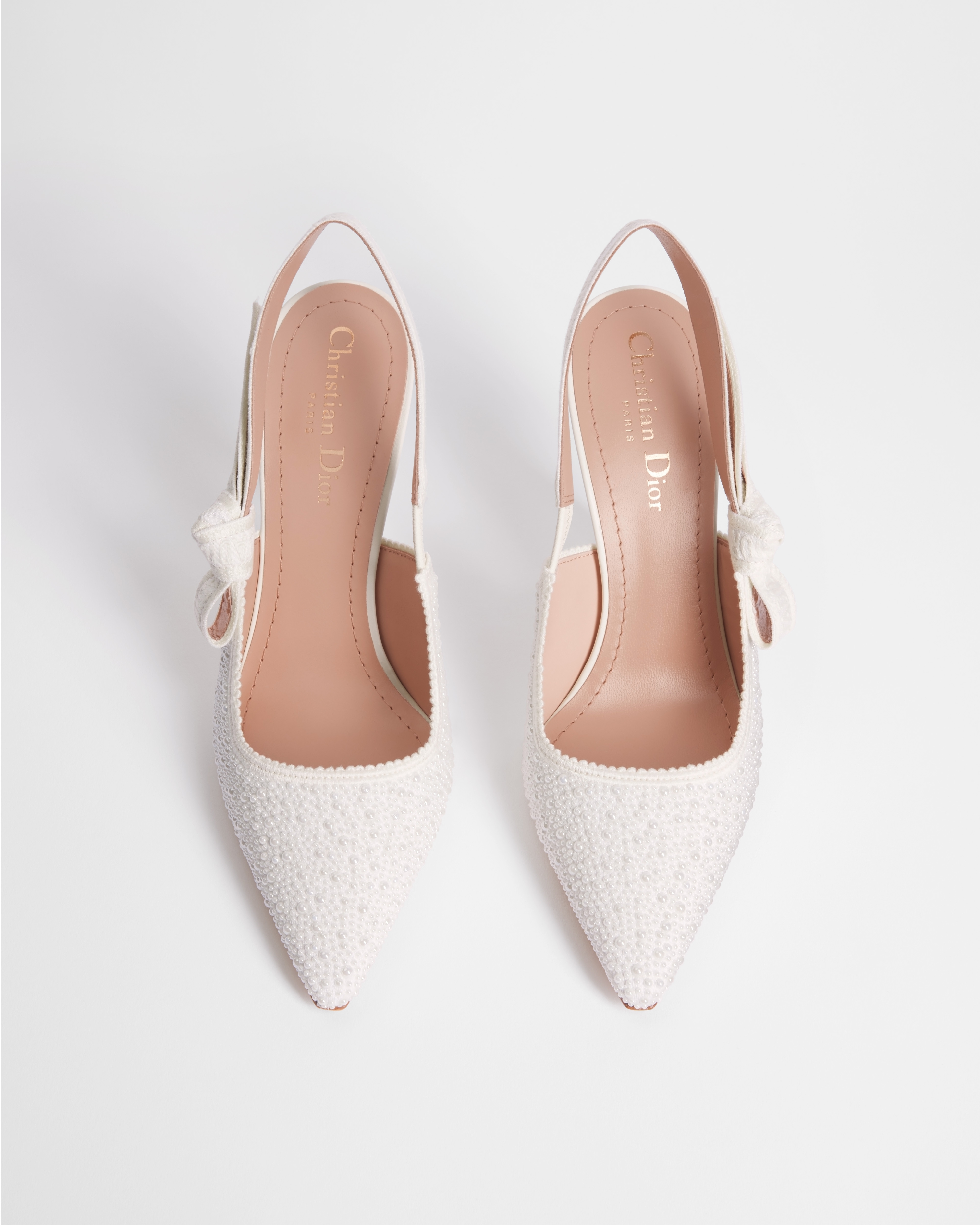 J'Adior Slingback Pump Embroidered Cotton and White Resin Pearls E06