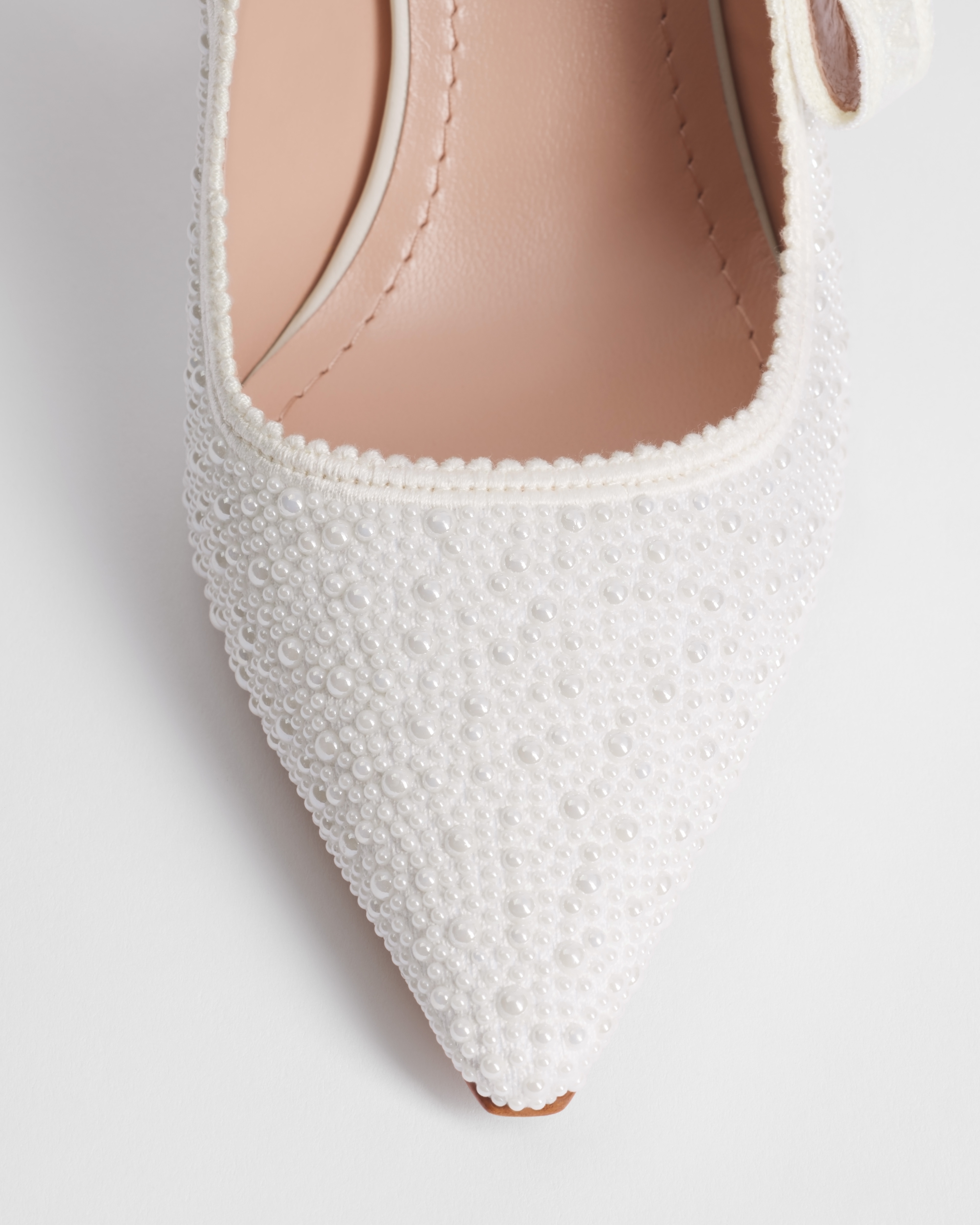 J'Adior Slingback Pump Embroidered Cotton and White Resin Pearls E10