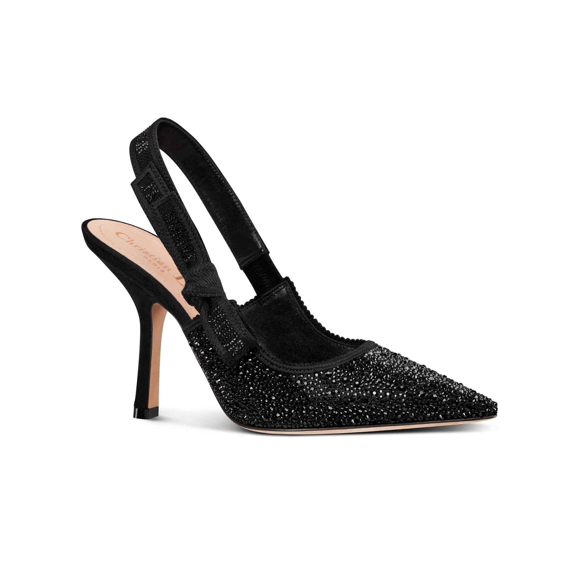 J'Adior Slingback Pump Black Technical Fabric and Strass E03