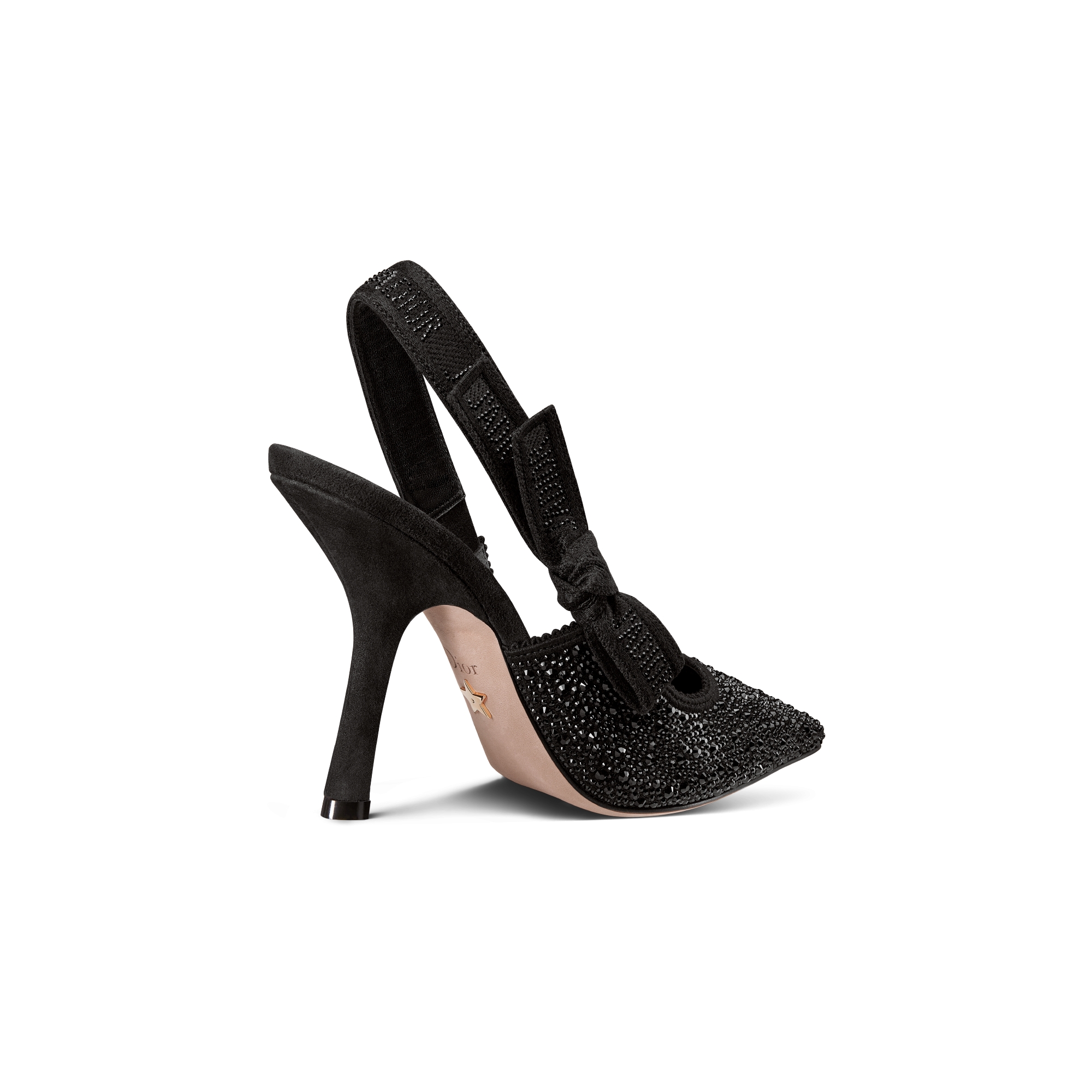 J'Adior Slingback Pump Black Technical Fabric and Strass E05