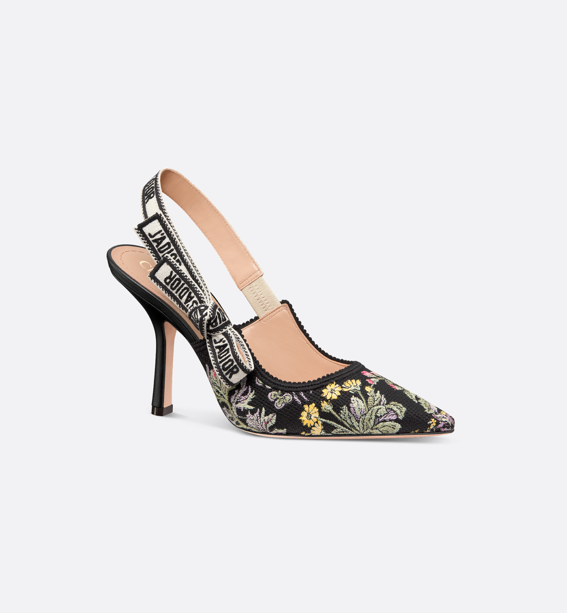 J'Adior Slingback Pump Black Multicolor Cotton Embroidered J'Adior Slingback Pump Black Multicolor Cotton Embroidered
