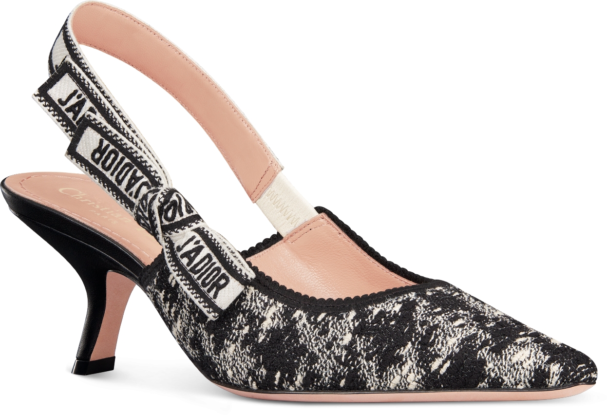 J Adior Slingback Pump Black and White Houndstooth Tweed DIOR