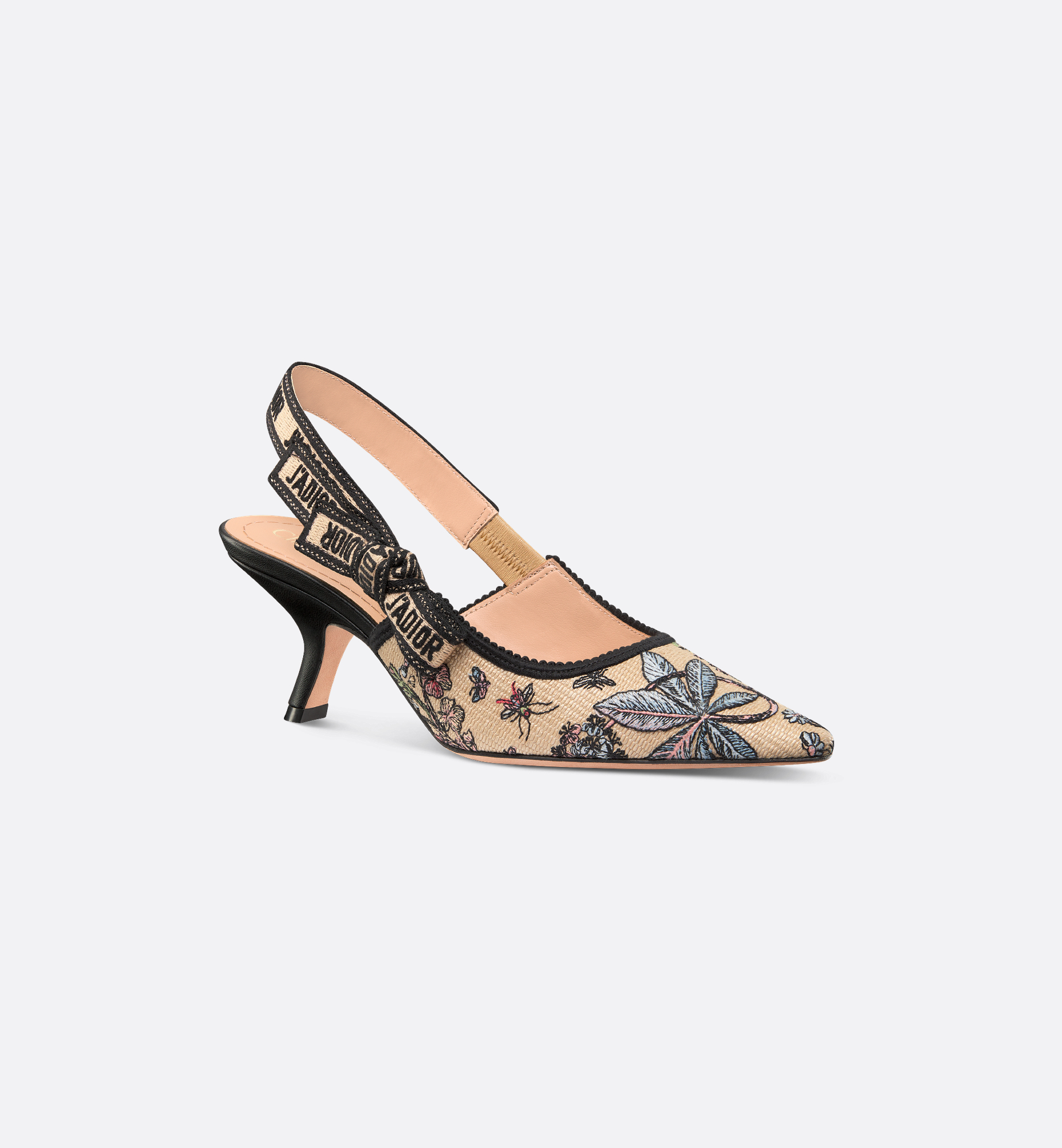 J'Adior Slingback Pump Natural Raffia Embroidered with J'Adior Slingback Pump Natural Raffia Embroidered with