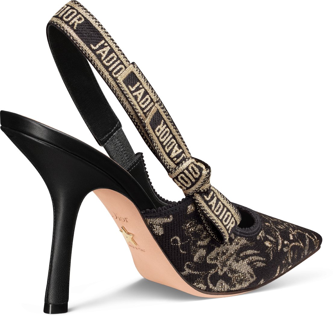 DIOR J Adior Slingback Pump Black And Gold Tone Millefiori Jacquard Size 37 Women