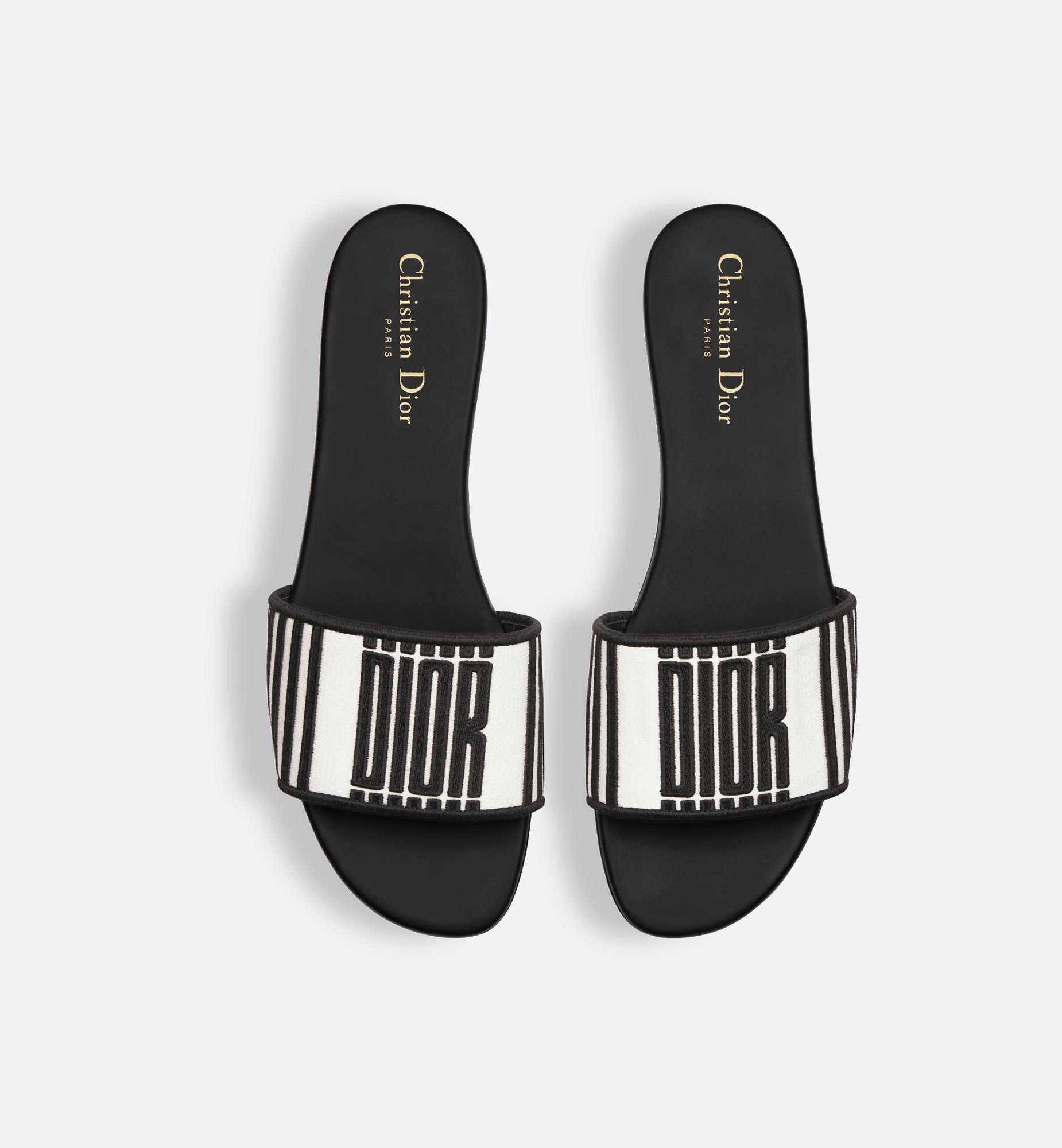 Dway Slide Black and White Cotton Embroidered with Dior Dway Slide Black and White Cotton Embroidered with Dior
