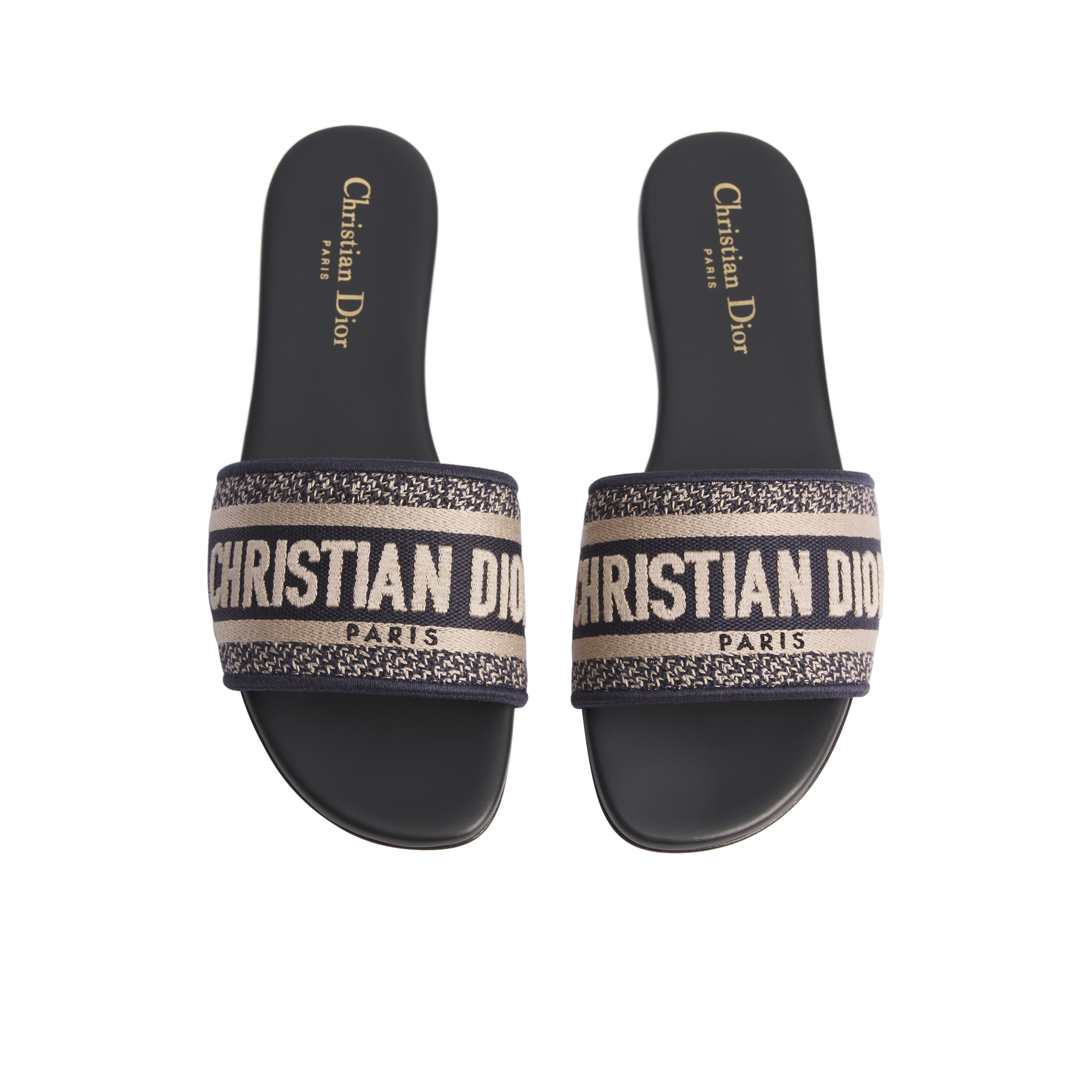 Dway Slide Deep Blue Embroidered Cotton E06