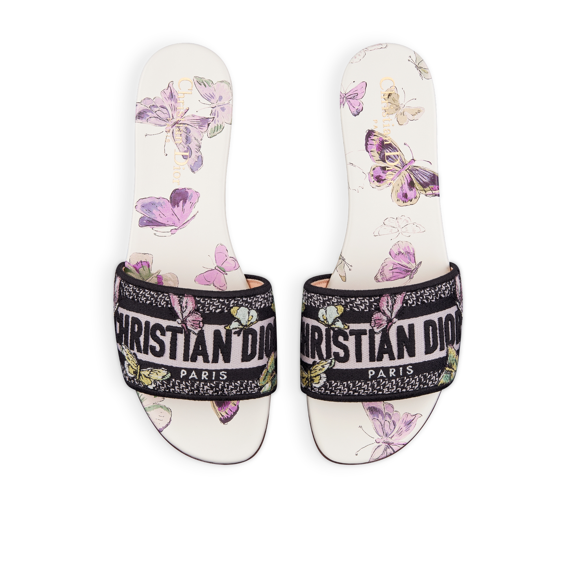 Dway Slide Bestickte Baumwolle und Butterfly Motiv in Weiß und Lila E06