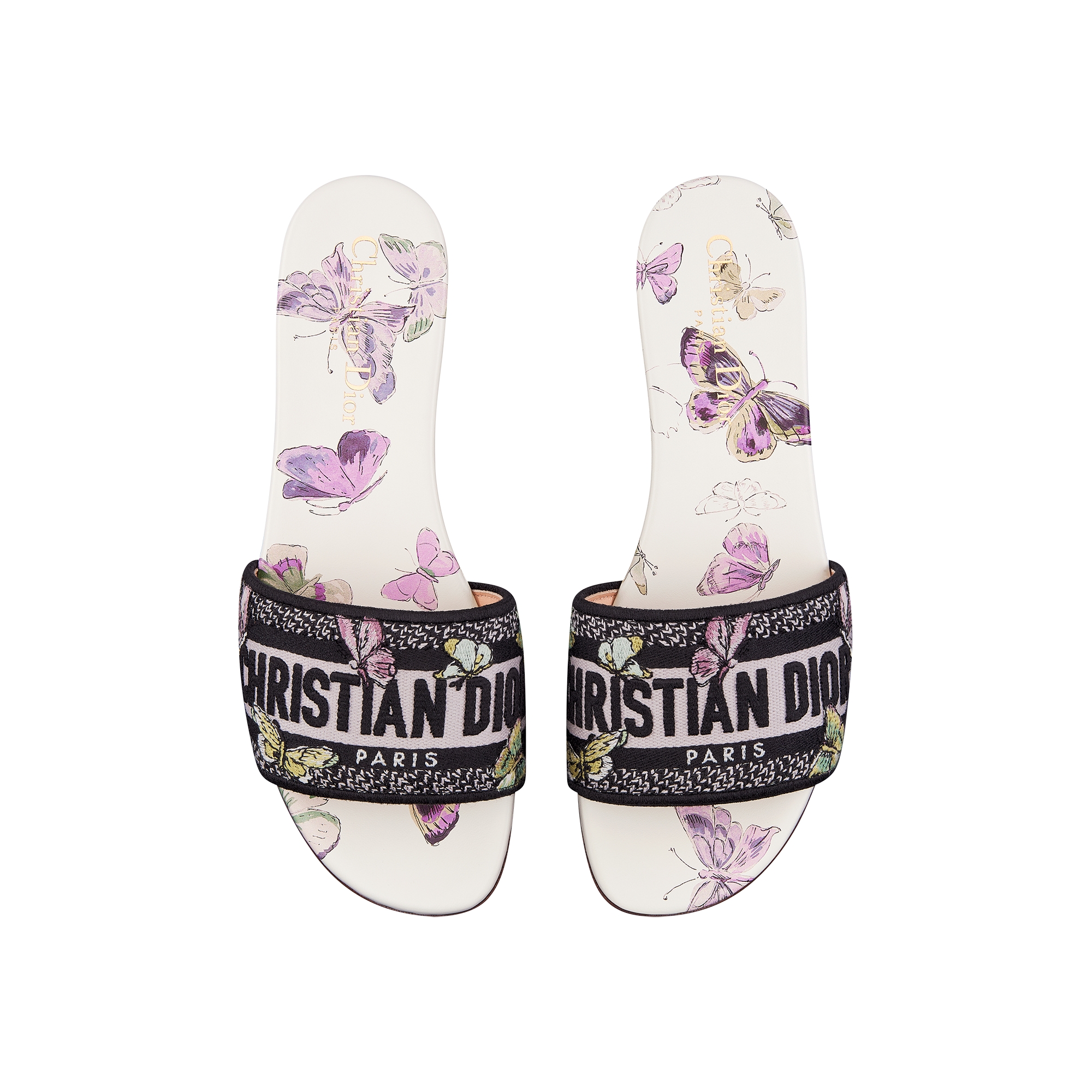 Dway Slide Embroidered Cotton and White and Purple Butterfly Motif E06