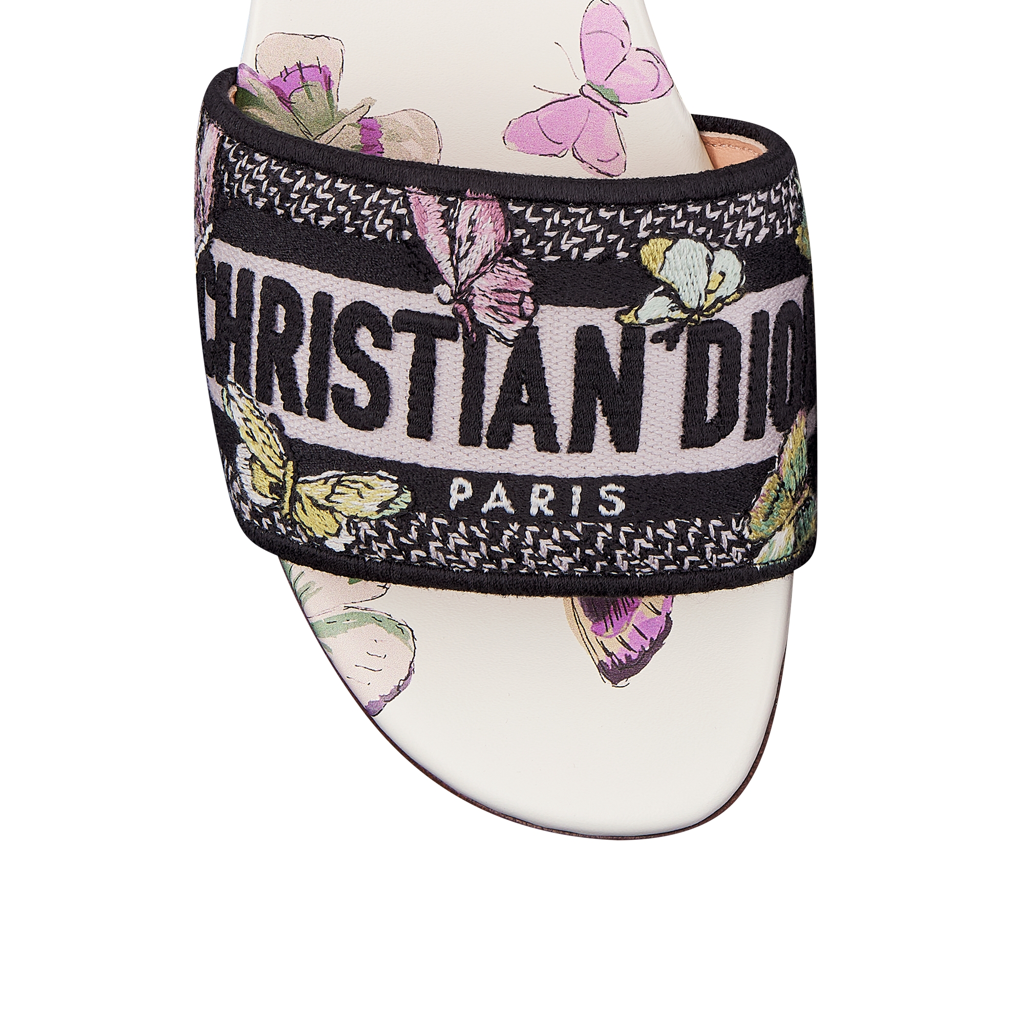 Dway Slide Embroidered Cotton and White and Purple Butterfly Motif E09